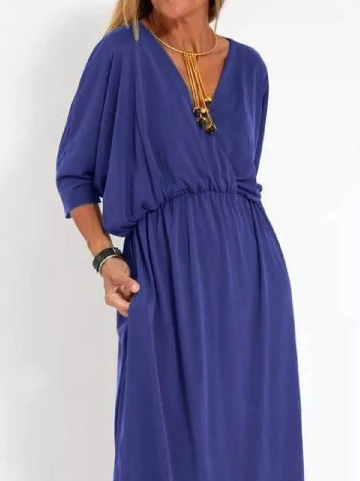 V-Neck Batwing Sleeve Maxi Dress with Pockets