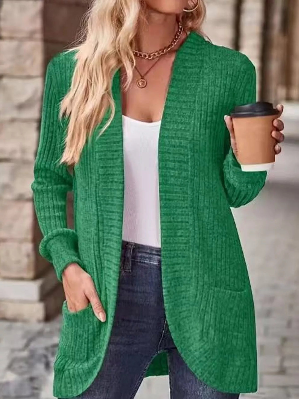 Ribbed Open-Front Longline Cardigan