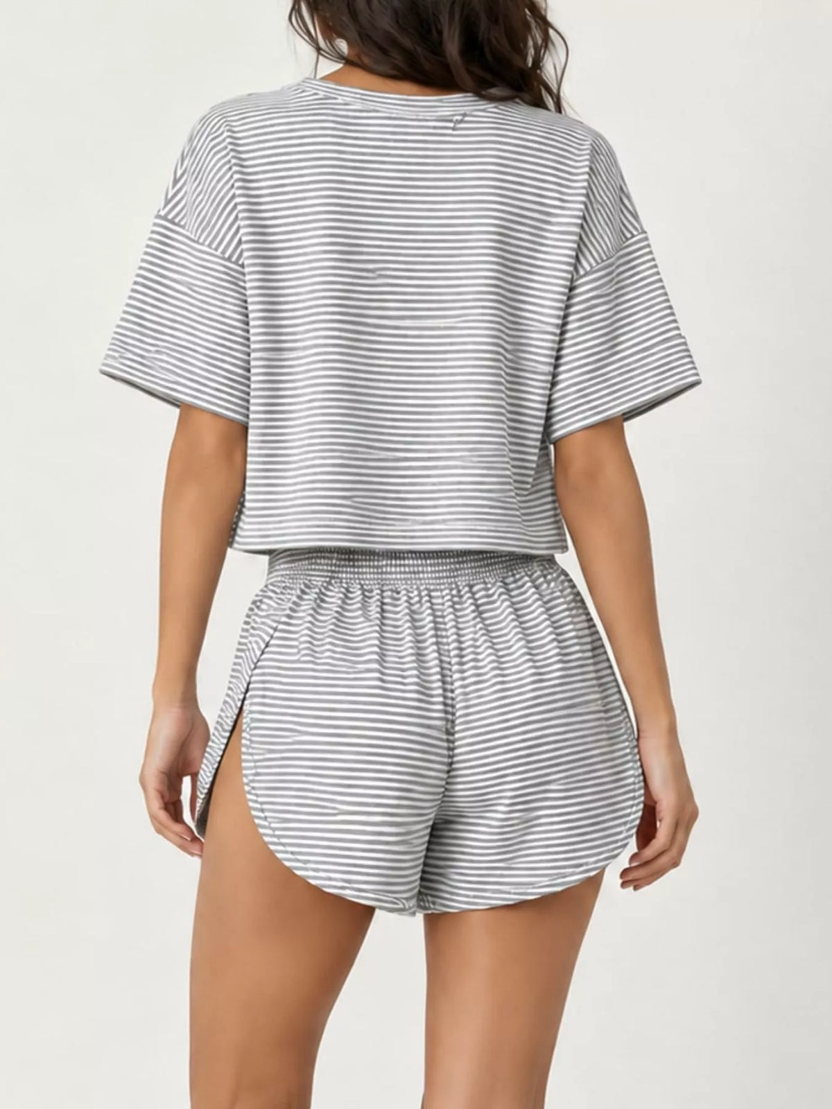 Striped Crop Top and Shorts Lounge Set