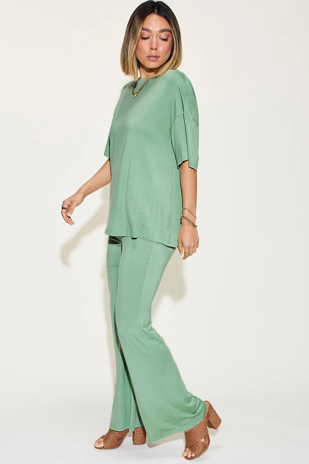 Basic Bae Bamboo T-Shirt and Flare Pants Set