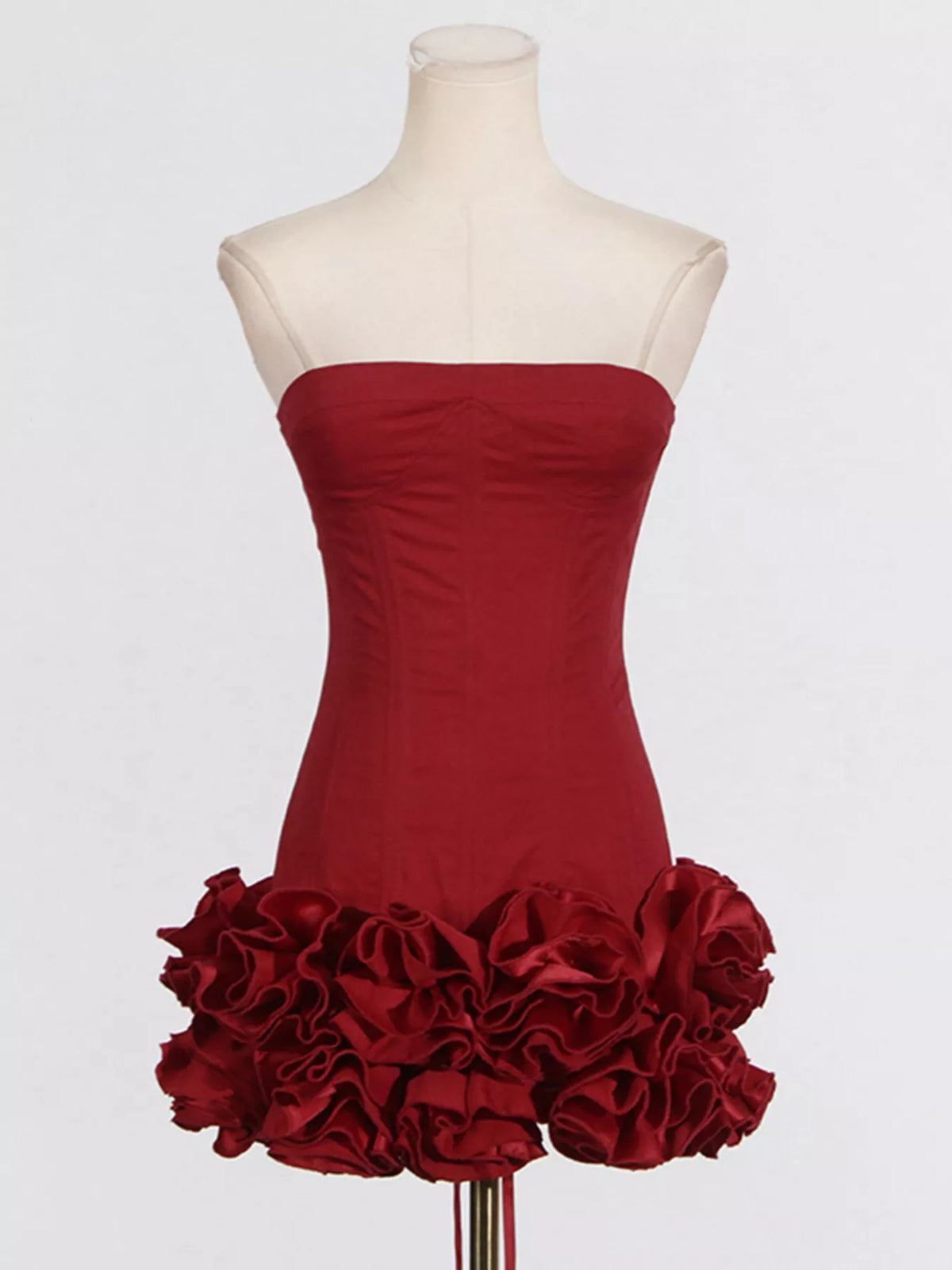 Ruffled Hem Tube Mini Dress in Red