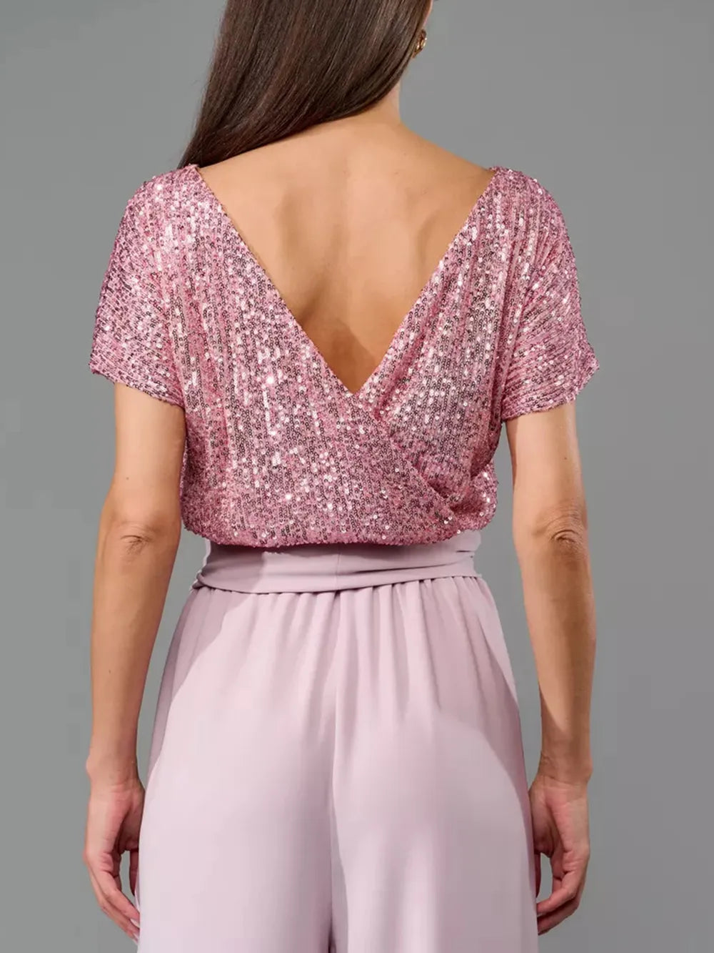 Sequin Round Neck Short Sleeve Jumpsuit, Plus Size