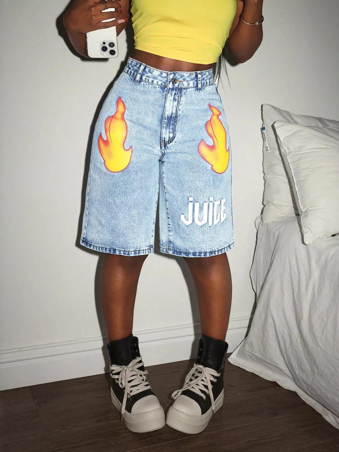 High-Waisted Denim Shorts in Blue