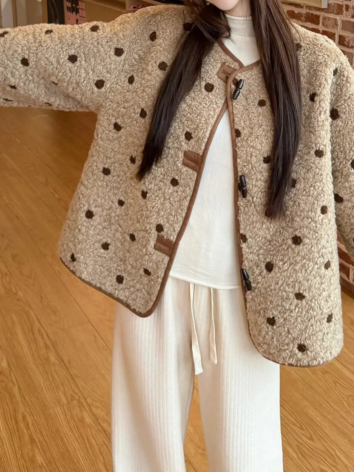 Polka Dot Toggle Jacket in Brown in Brown-Reversible Jacket