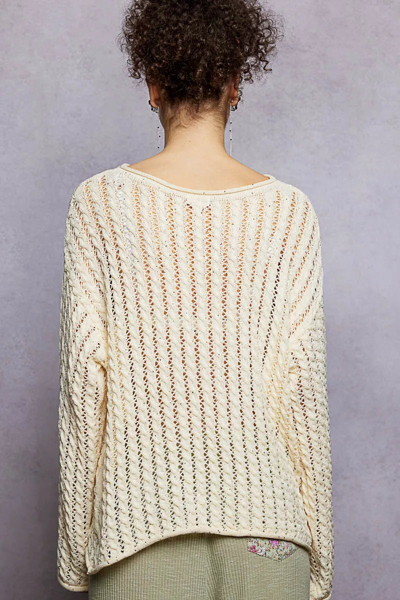 Openwork Round Neck Knit Top in Natural by POL