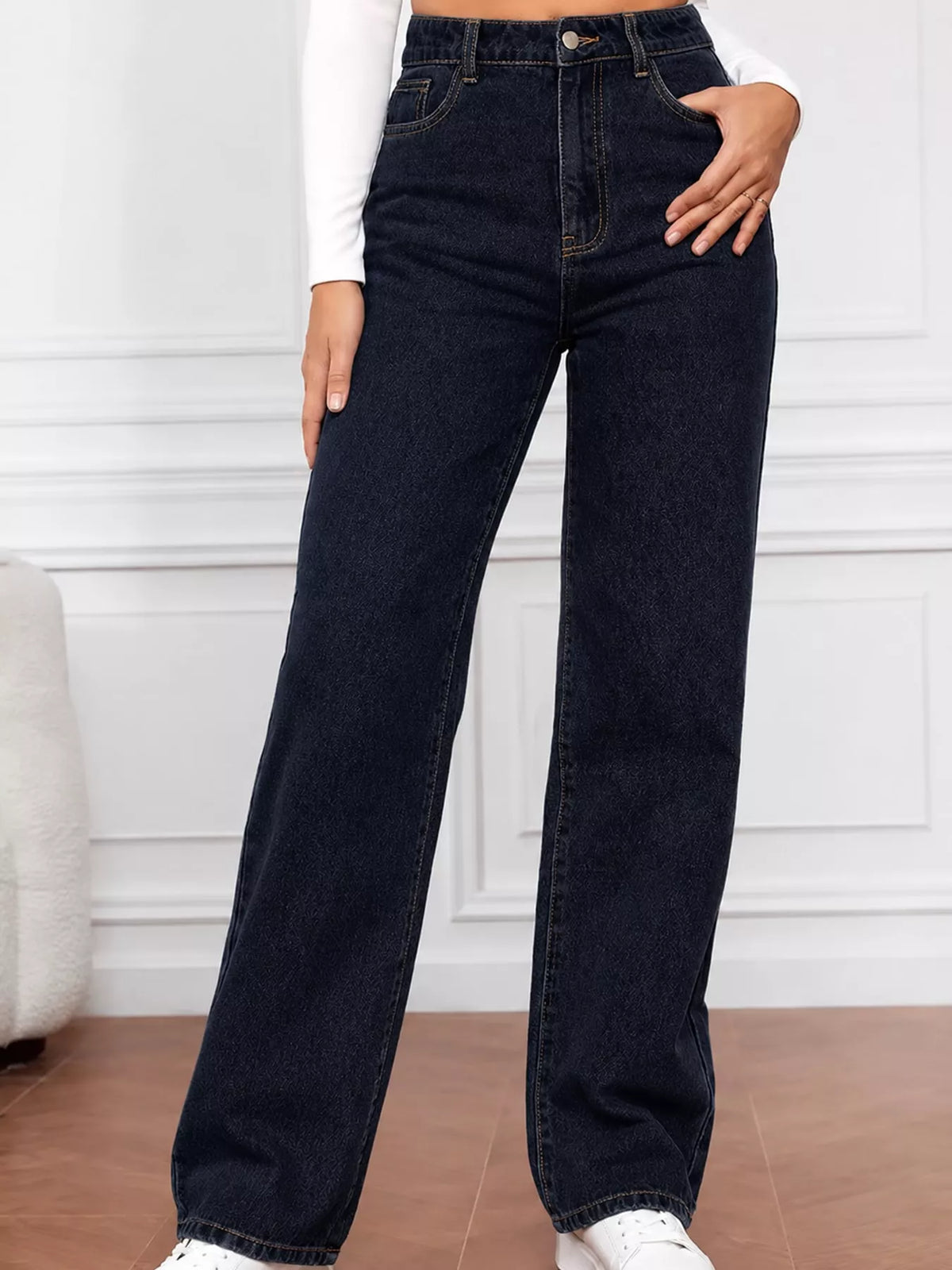 High-Waisted Vintage Wash Jeans