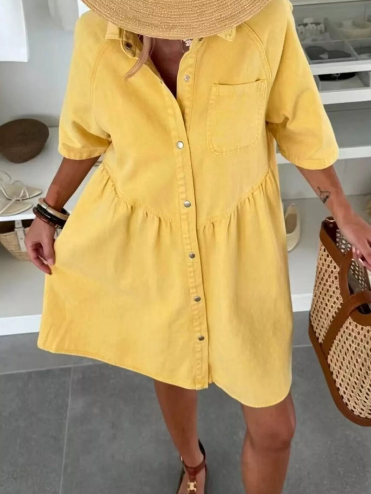 Button-Up Denim Shirt Dress