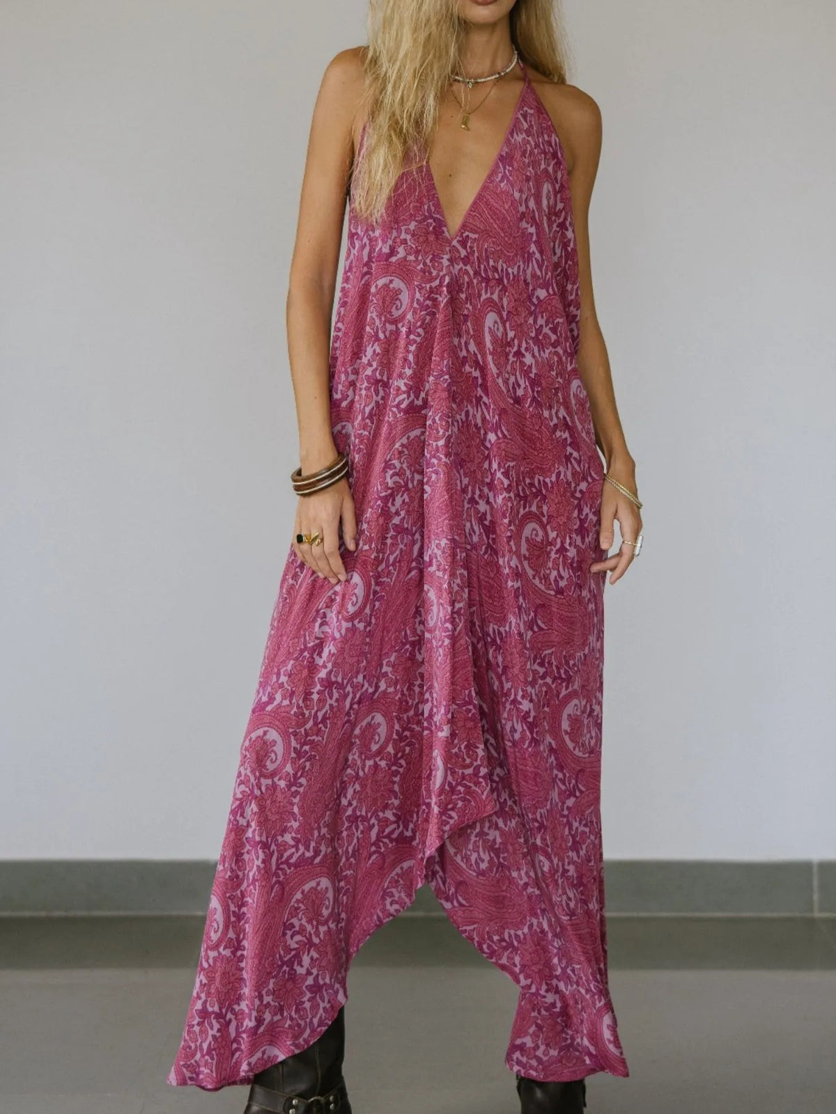 Printed Halter Neck Maxi Dress by Mystique Q