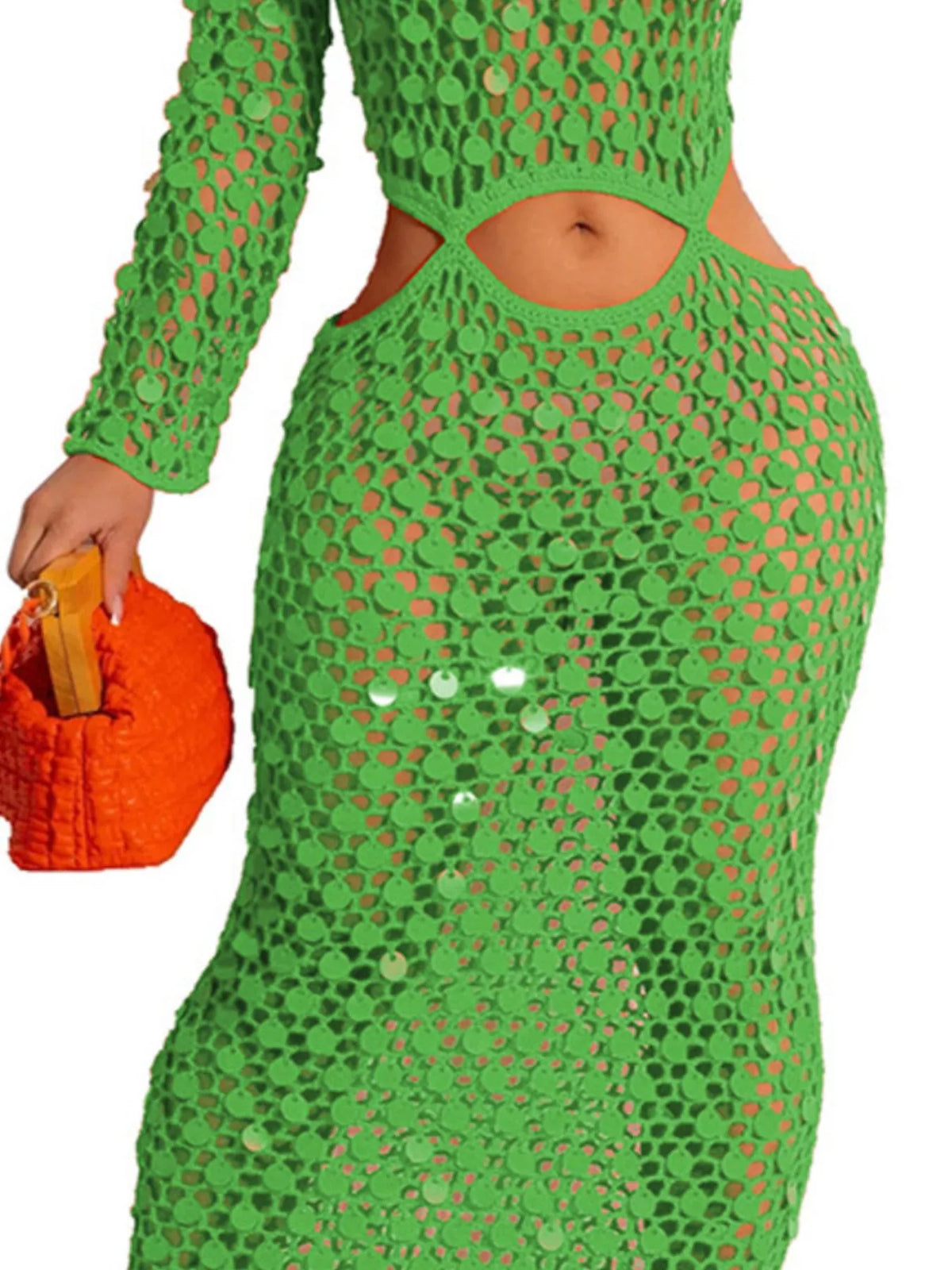 Sequin Cutout Mesh Maxi Dress