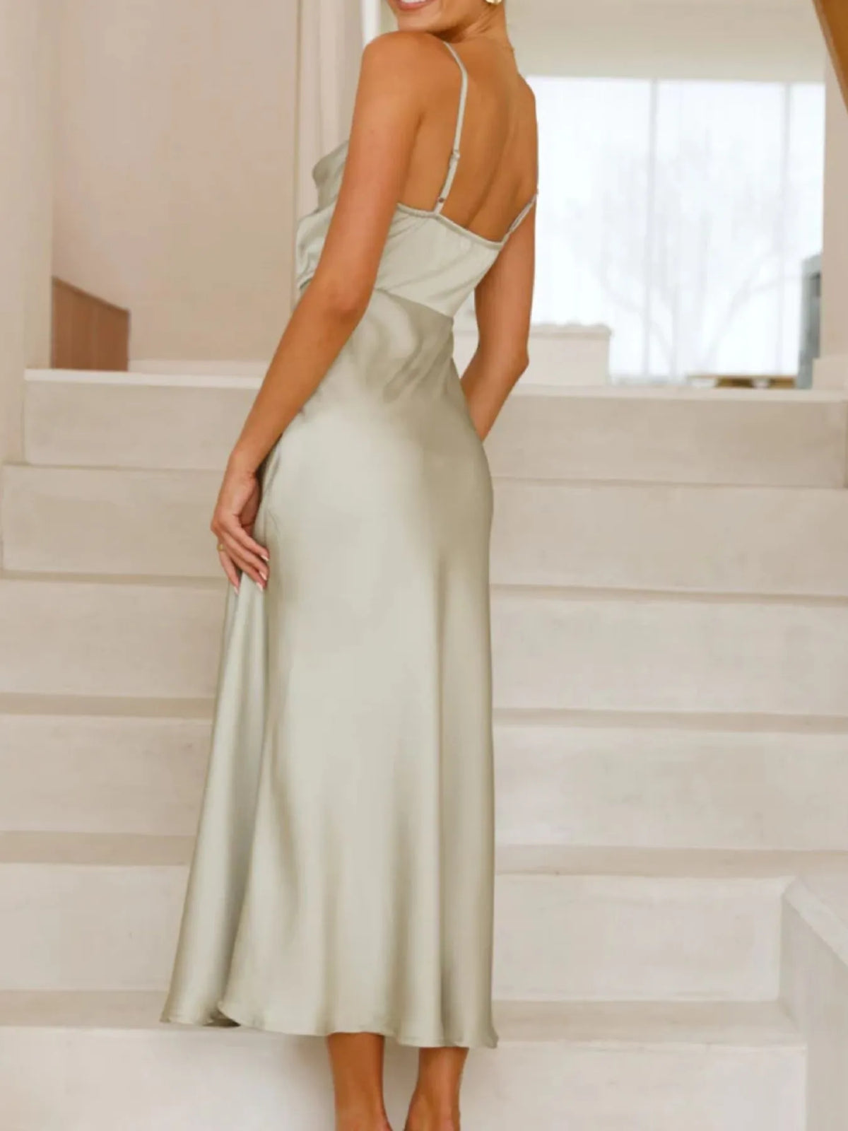 Satin Asymmetrical Midi Dress