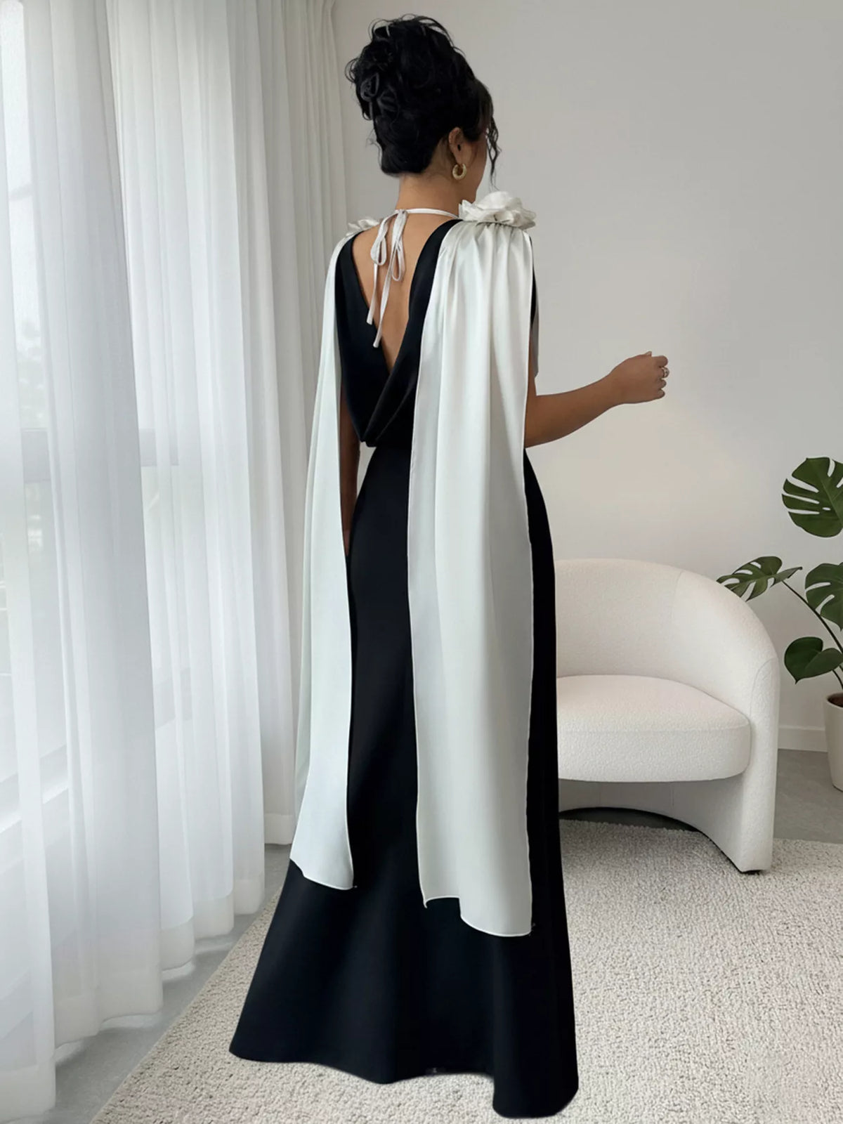 Floral Applique Two-Tone Maxi Dress