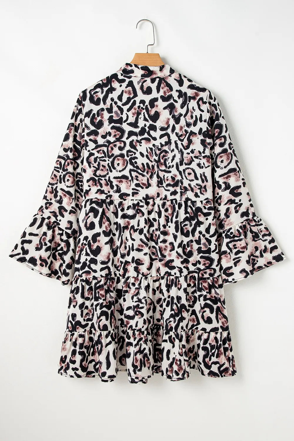 Leopard Print Buttoned Tiered Ruffle Dress