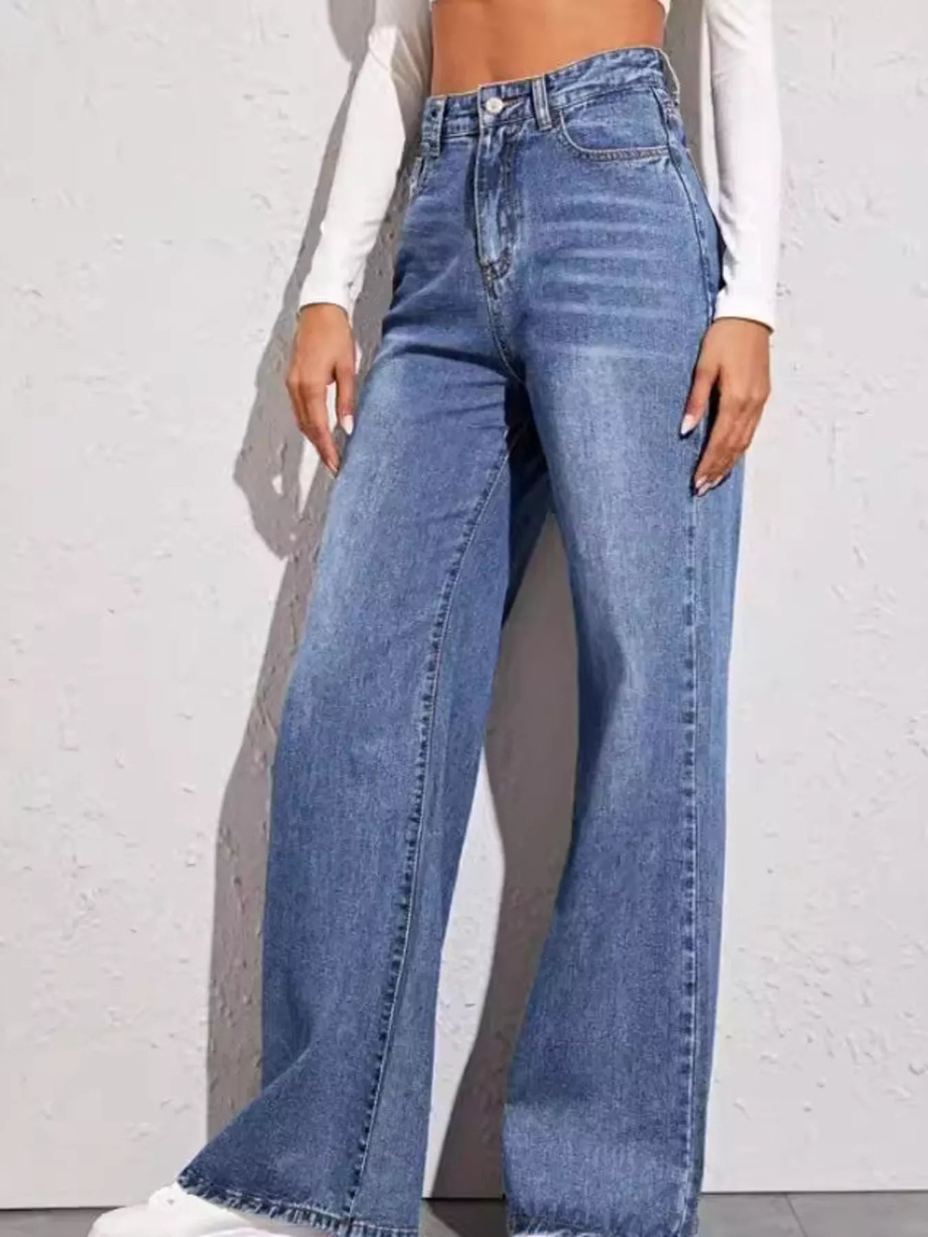 High-Waisted Wide Leg Jeans in Blue by Dreamy Drapes