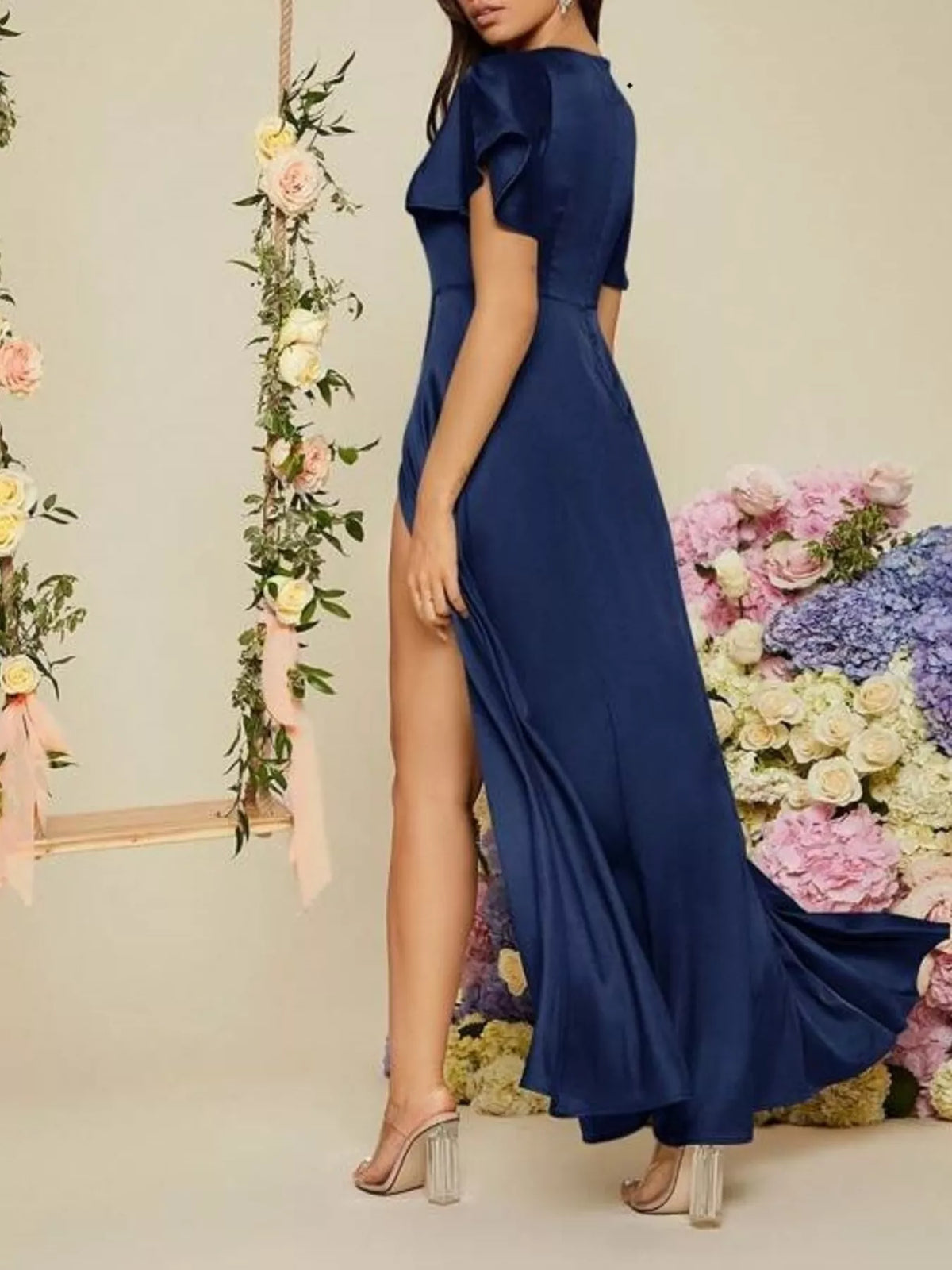 Flutter Sleeve Slit Maxi Dress