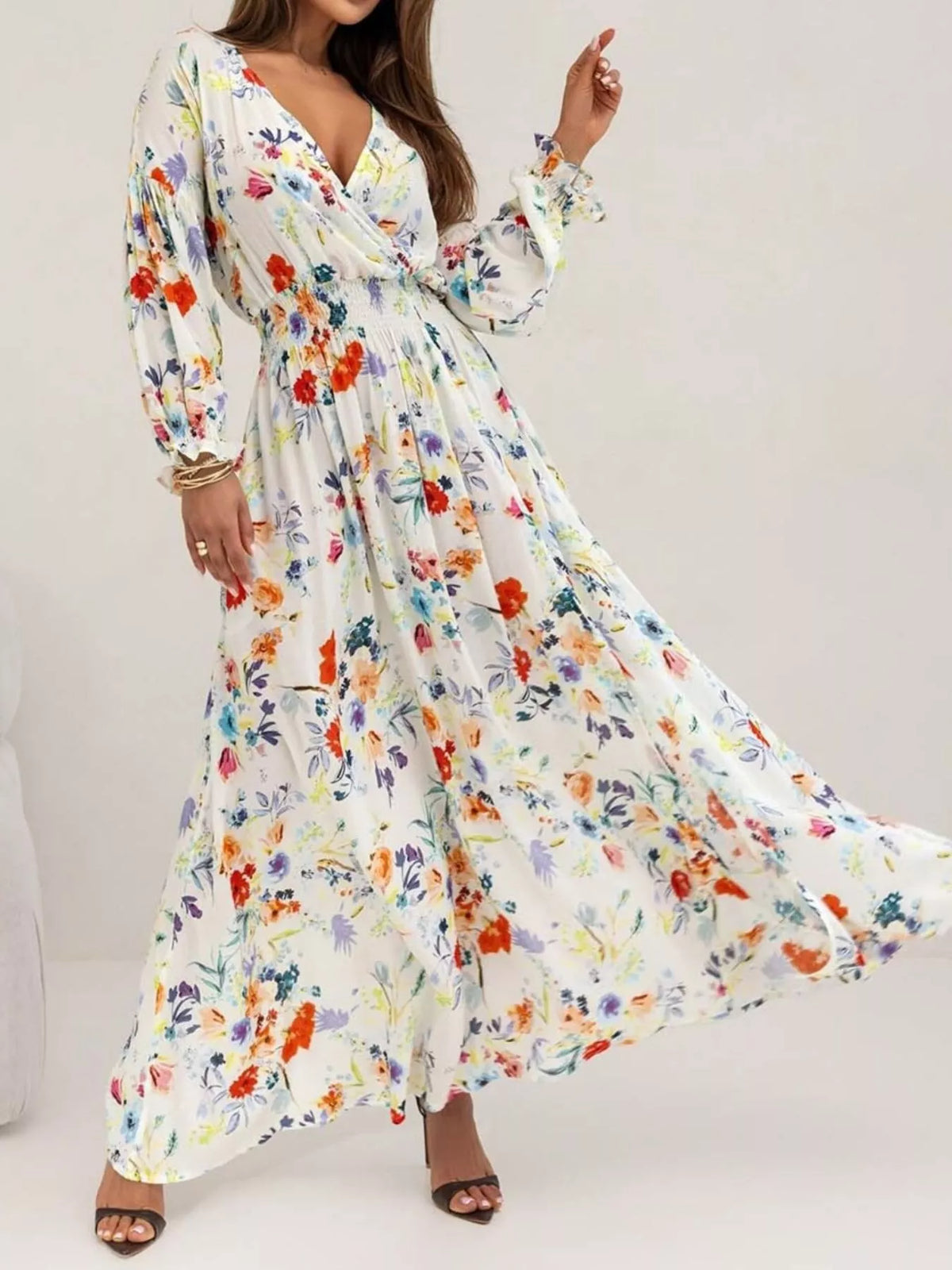 Printed Maxi Dress with Plunging Neckline