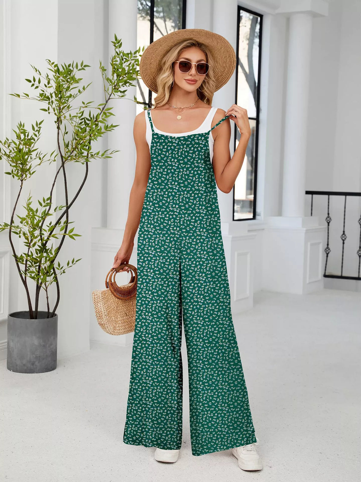 Floral Print Wide Leg Jumpsuit