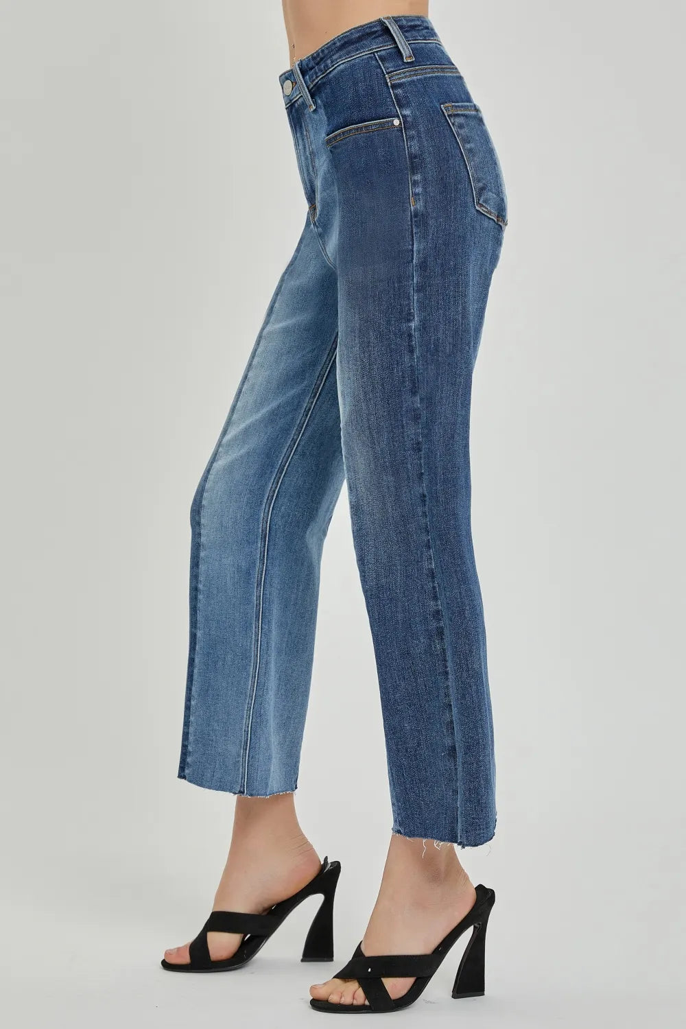 Risen Mid-Rise Two-Tone Jeans in Dark Combo