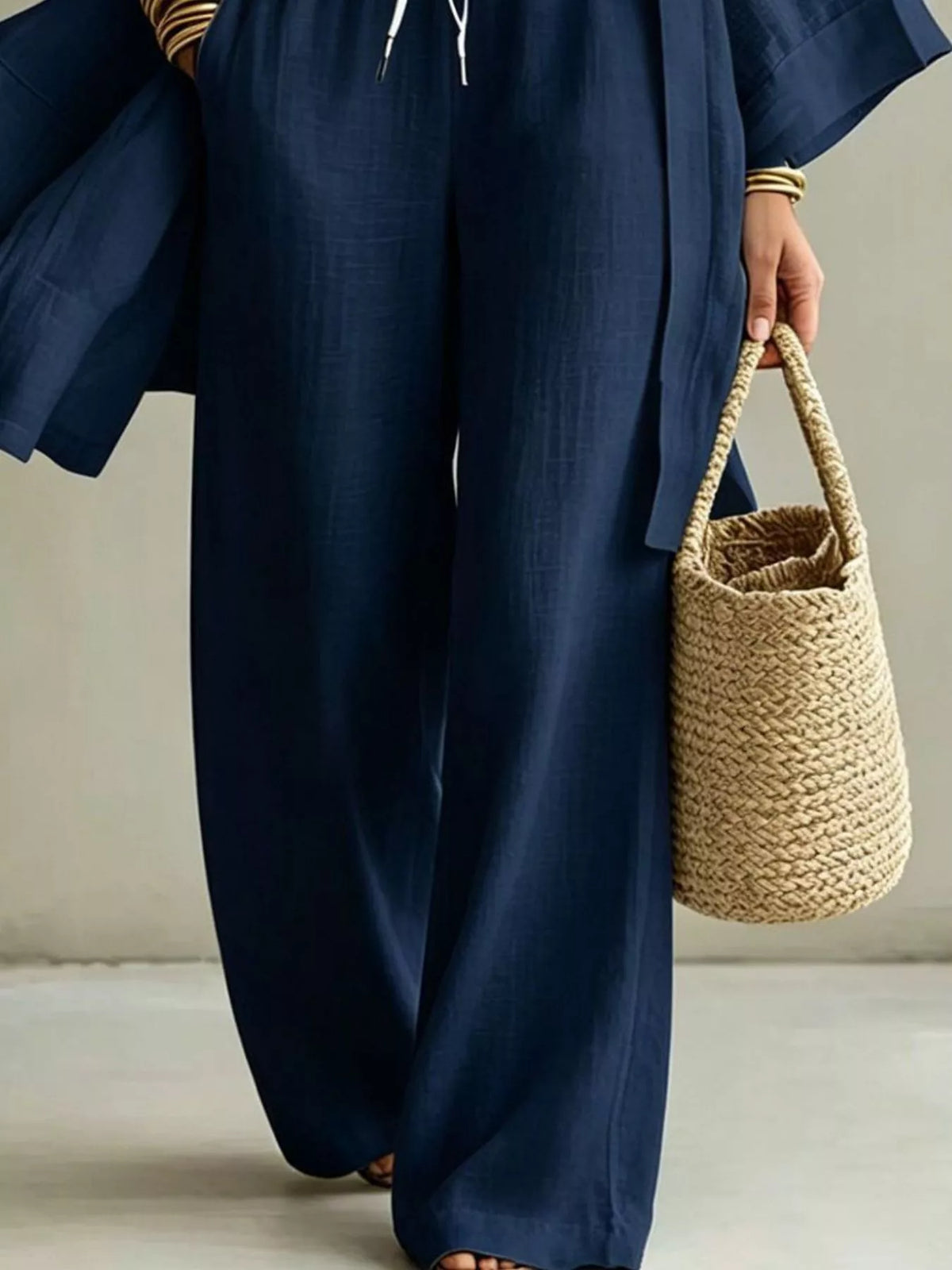 V-Neck Top, Cardigan and Pants Set