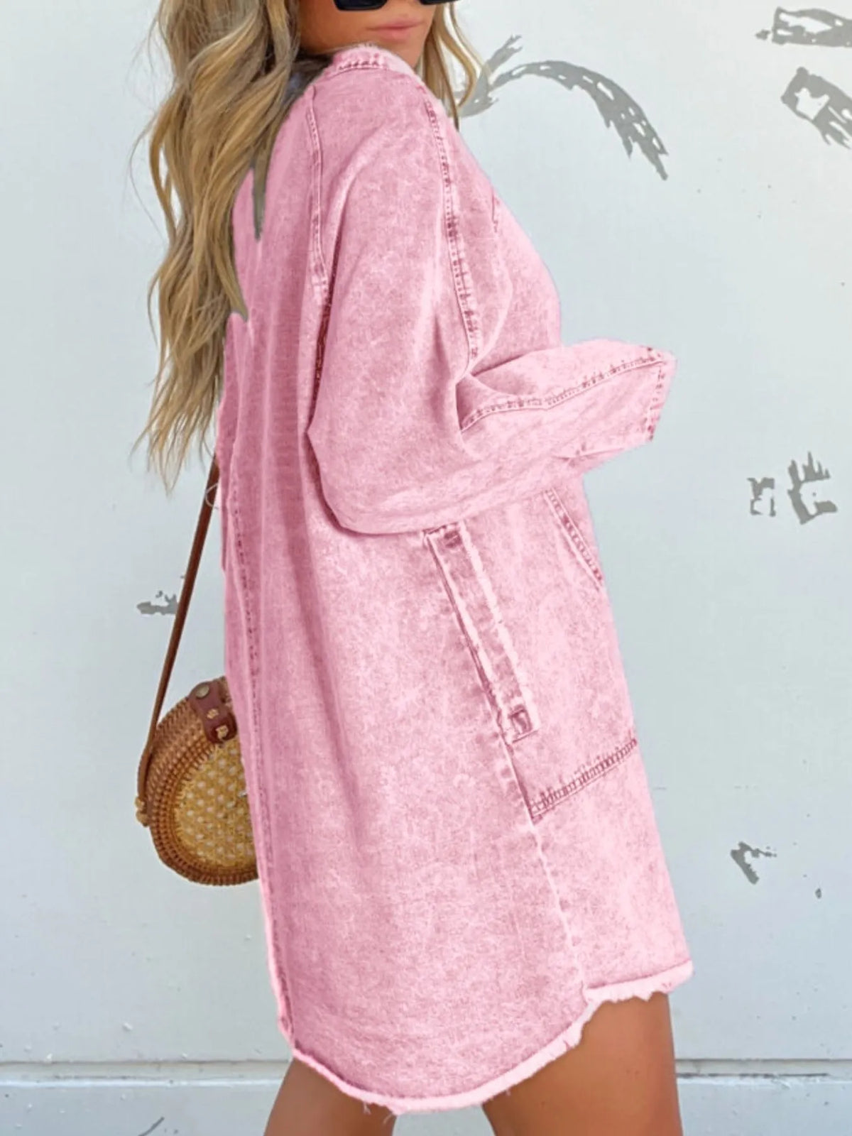 Oversized Button-Front Denim Shirt Dress