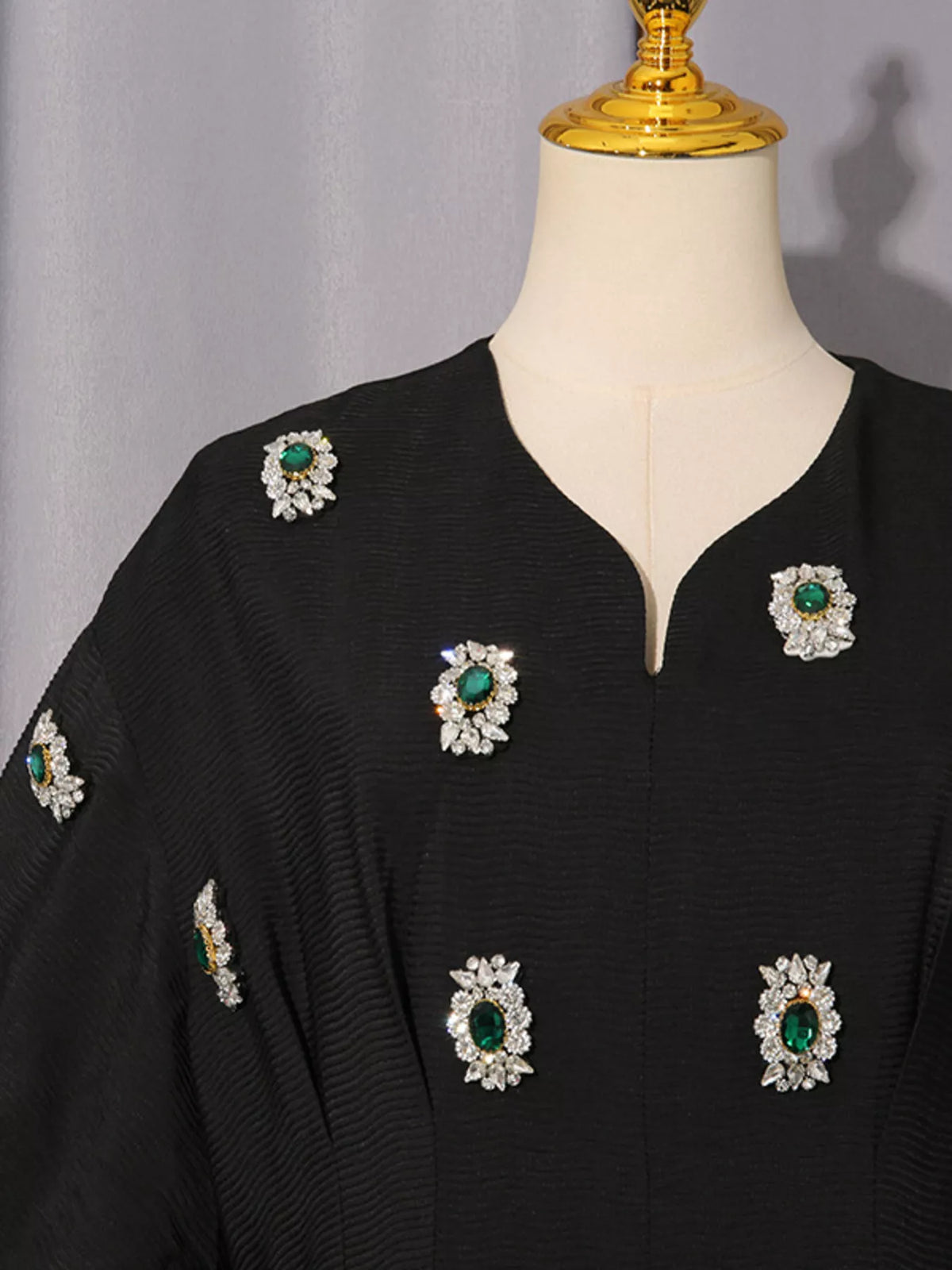 Rhinestone Embellished Puff Sleeve Midi Dress