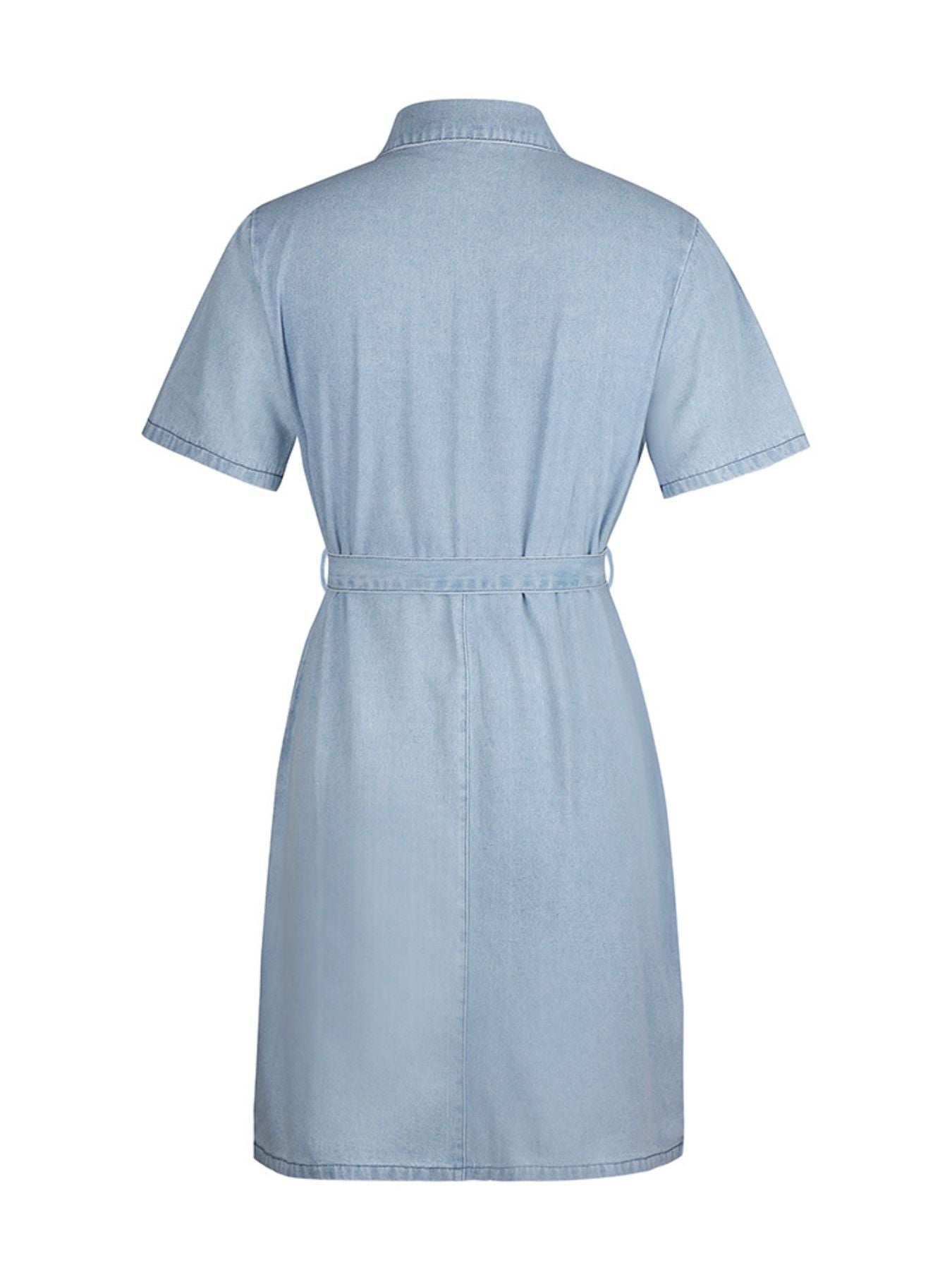 Zip-Front Short Sleeve Denim Dress by Yolan House