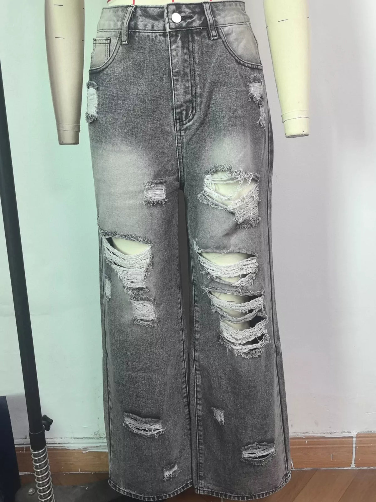 Distressed Wide-Leg Jeans