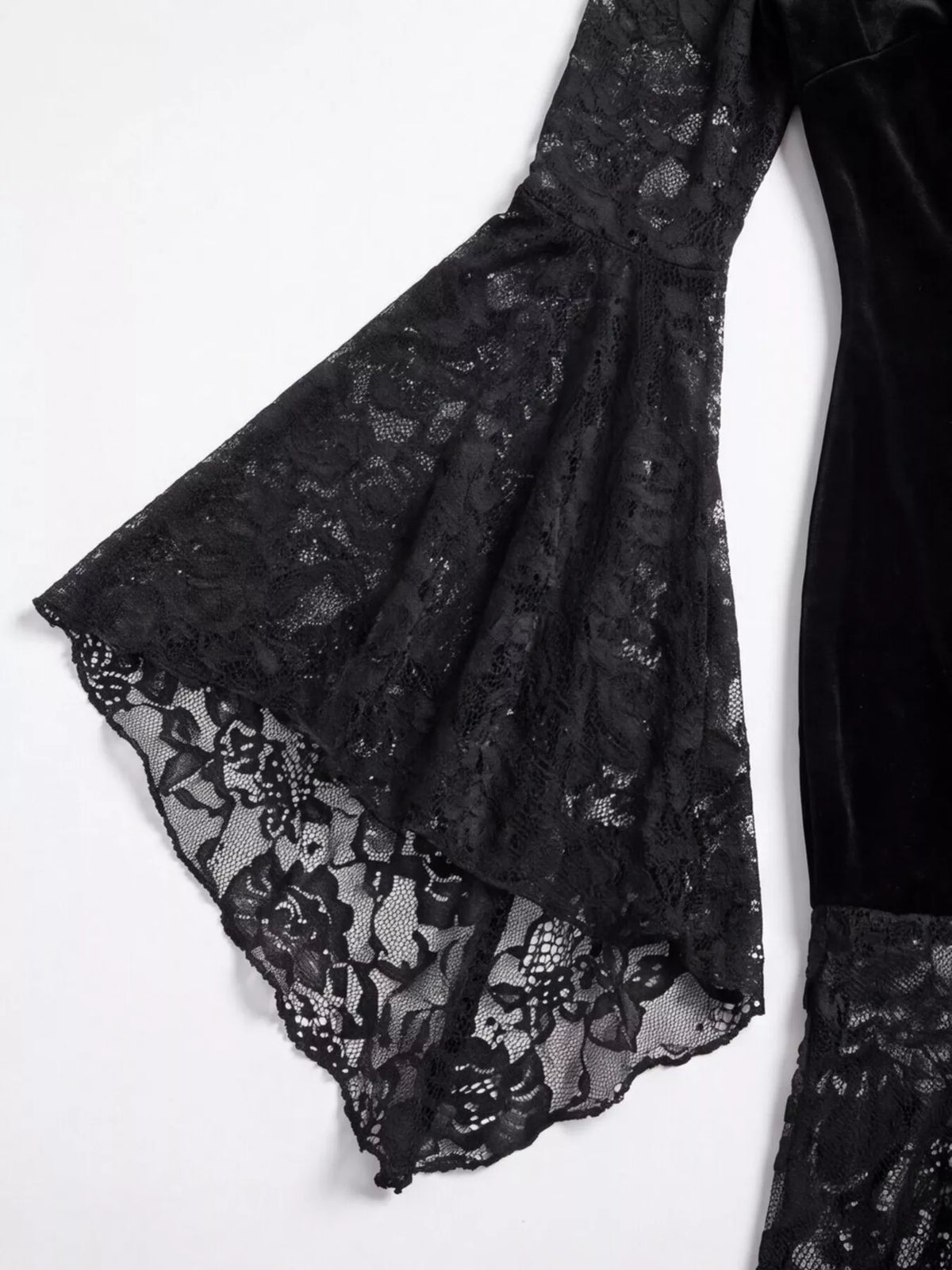 Lace V-Neck Flare Sleeve Dress in Black
