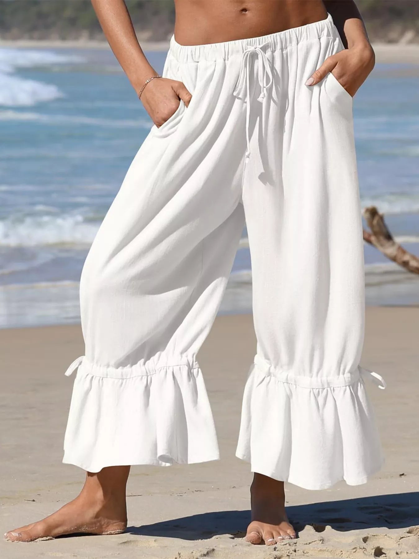 Wide-Leg Pants with Ruffle Hem