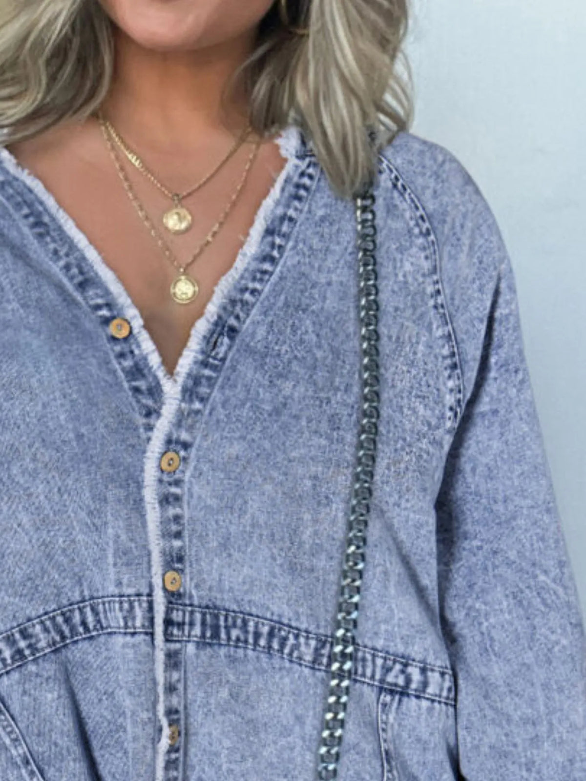 Oversized Button-Front Denim Shirt Dress
