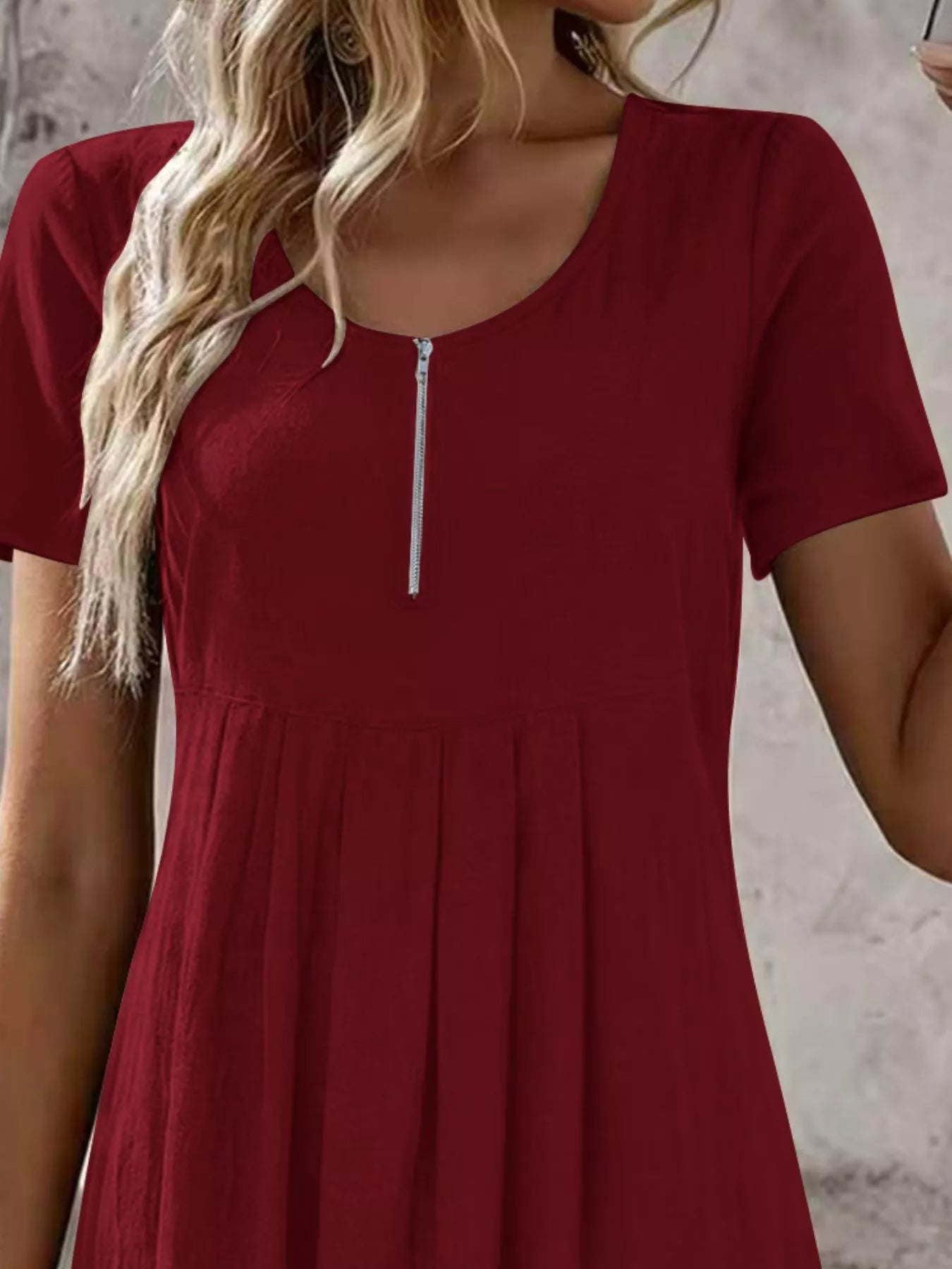 Zipper-Front Pleated A-Line Dress