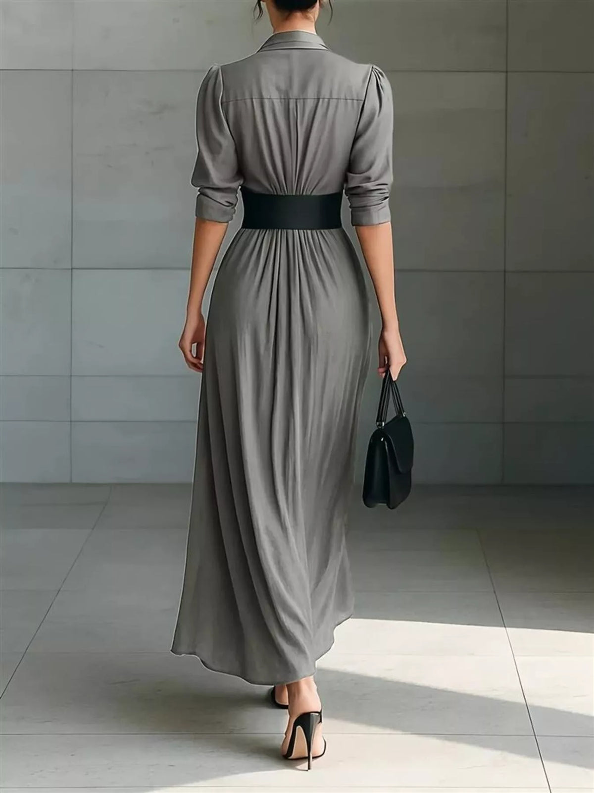 Ruched Button-Front Shirt Maxi Dress