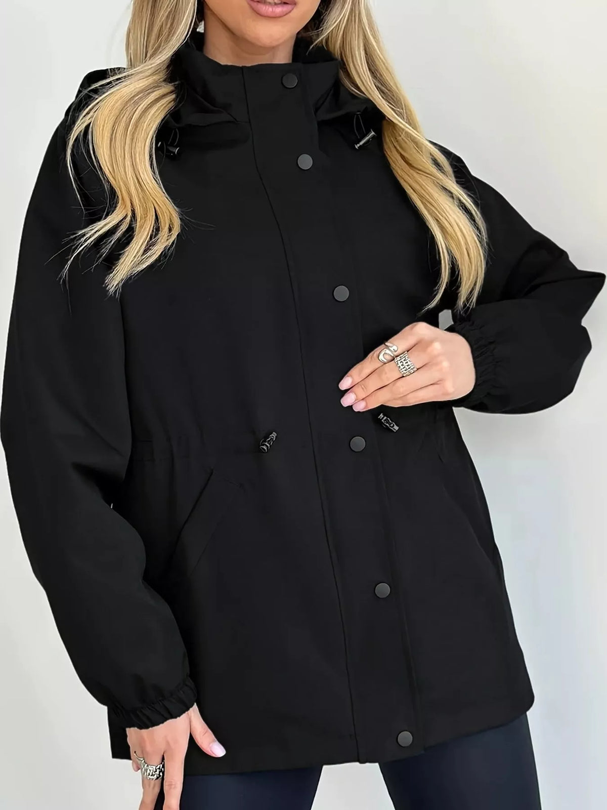 Hooded Drawstring Waist Windbreaker Jacket