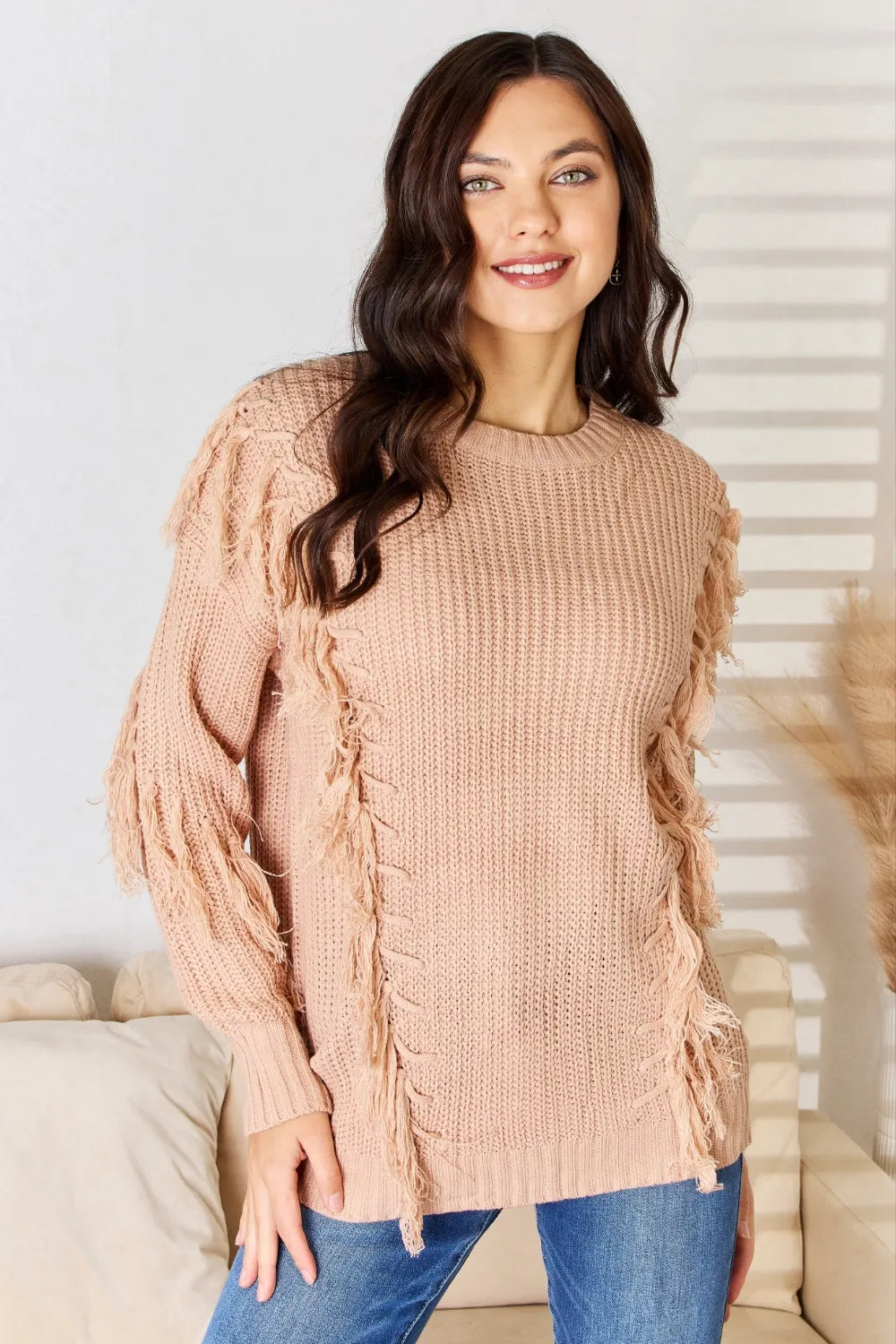 And The Why Tassel Detail Sweater in Dusty Pink