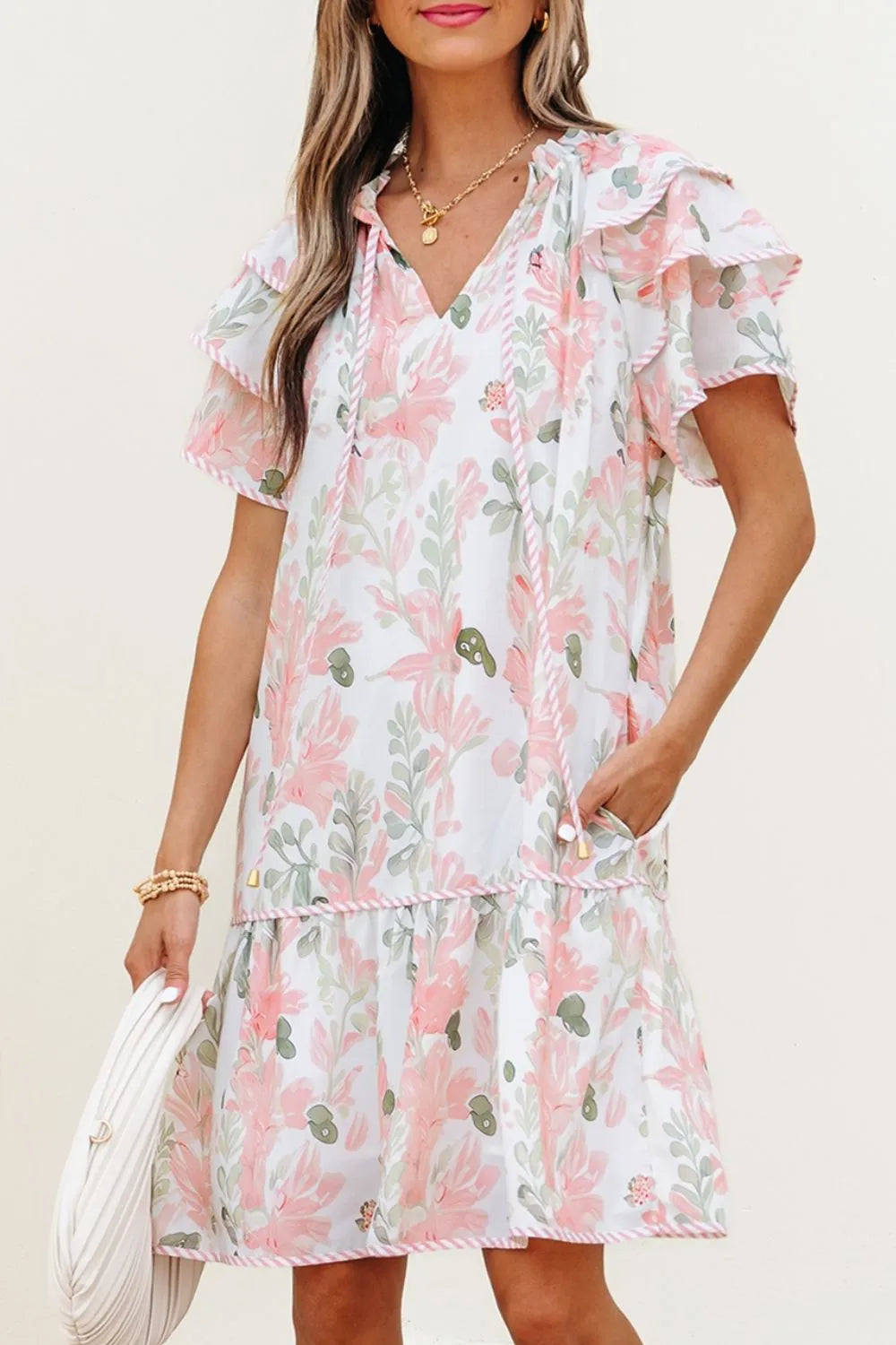 Floral Contrast-Edge Mini Dress