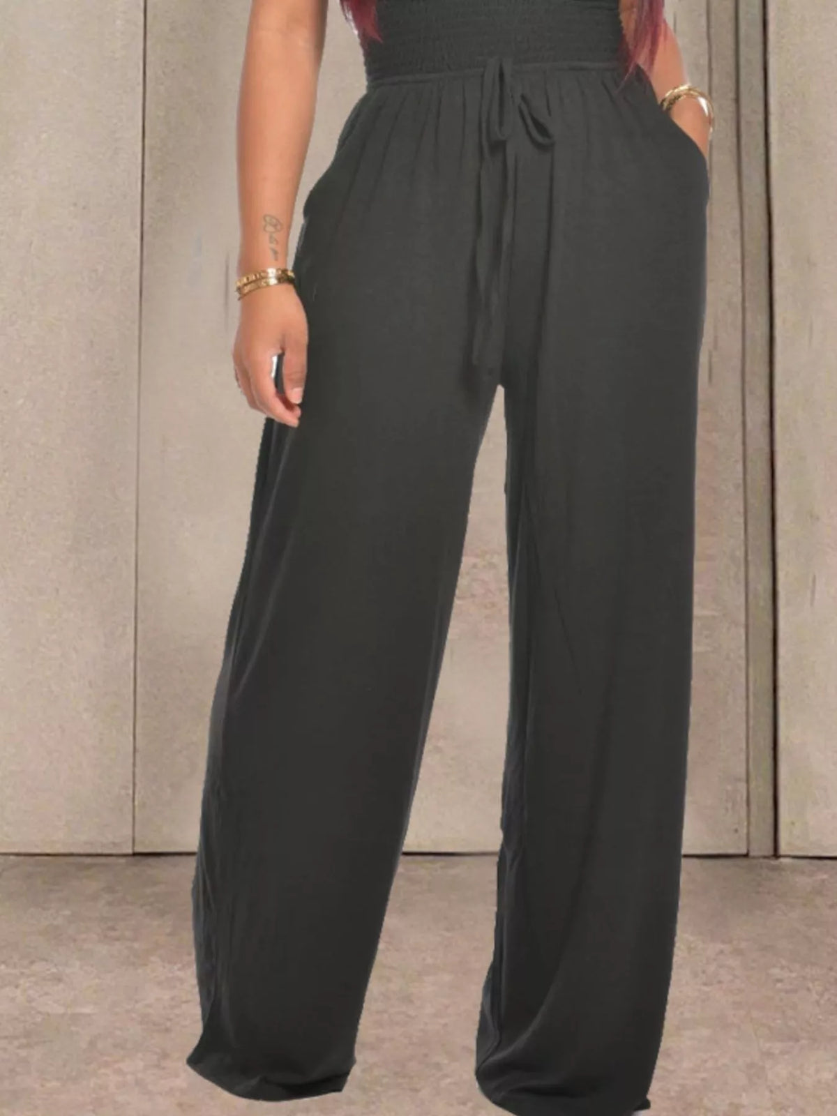 Smocked Strapless Wide-Leg Jumpsuit