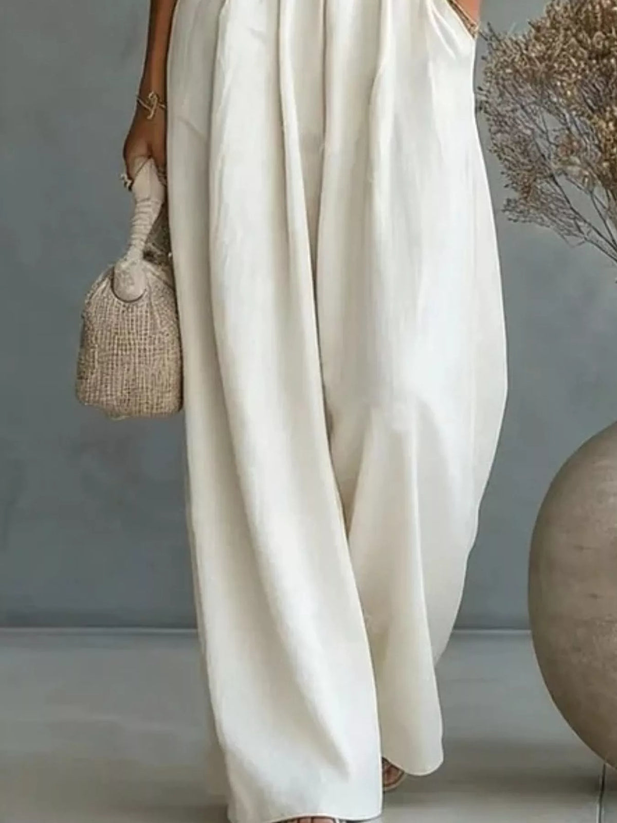 Ruched Half Sleeve Wide-Leg Jumpsuit