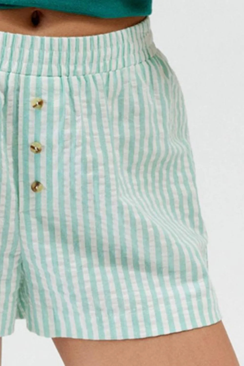 Striped Elastic Waist Shorts with Button Detail by Mystique Q
