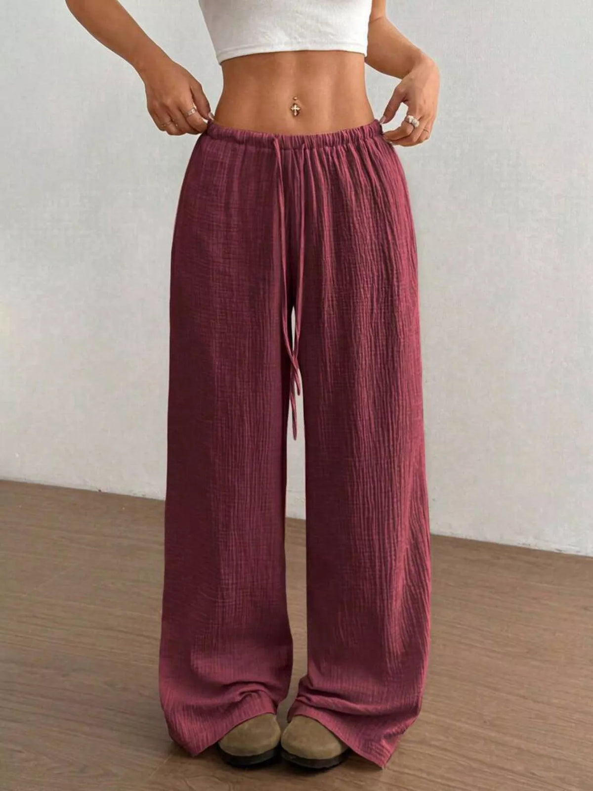 Wide-Leg Drawstring Pants