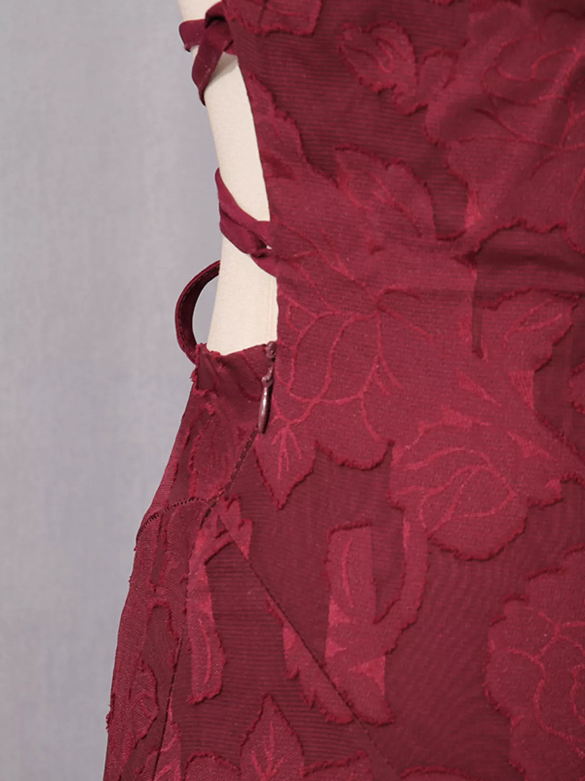 Lace-Up Spaghetti Strap Maxi Dress in Burgundy