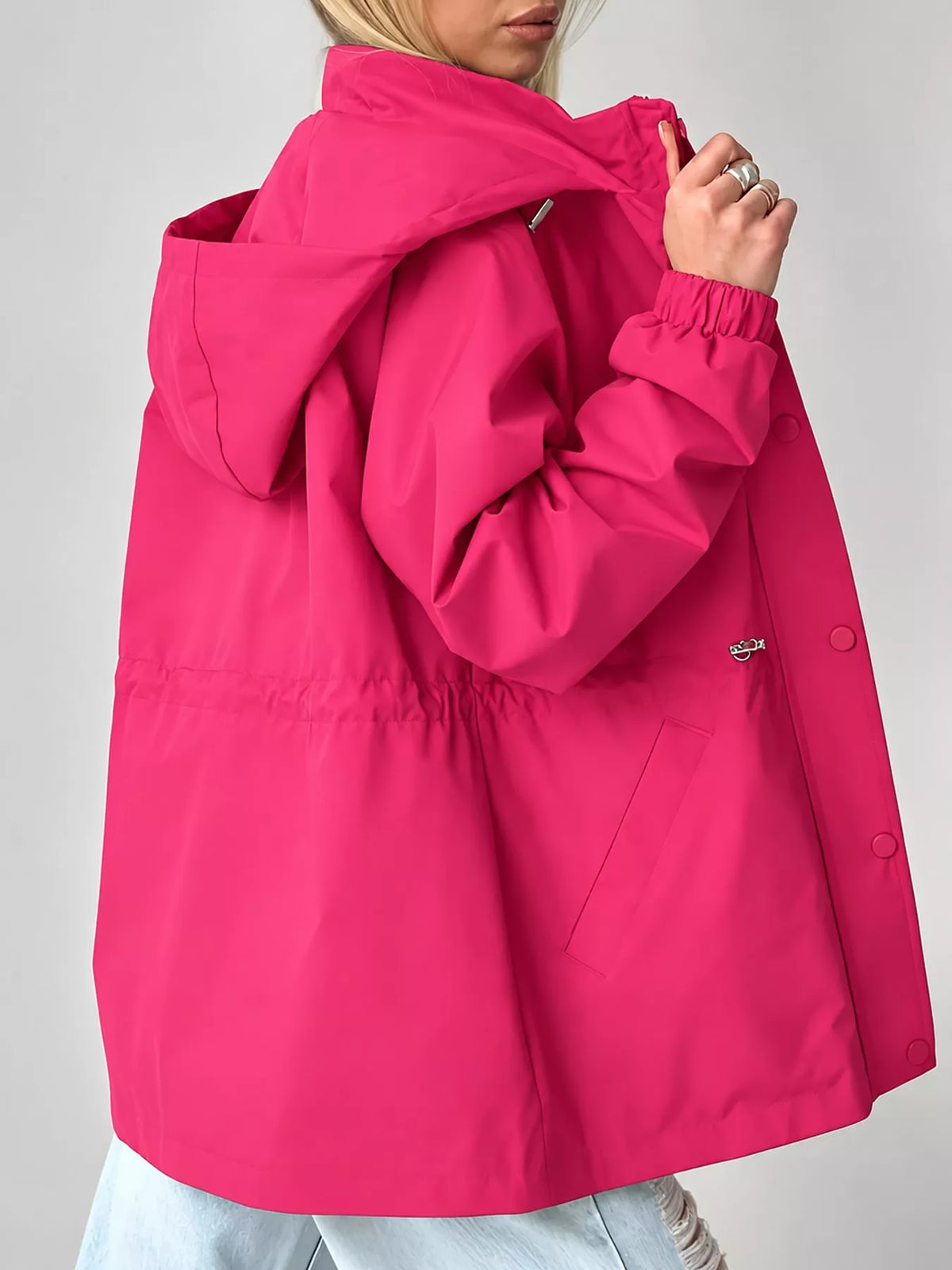 Hooded Drawstring Waist Windbreaker Jacket