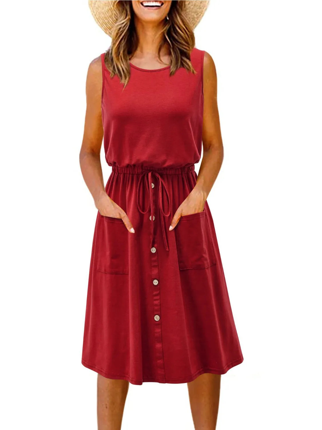 Drawstring Round Neck Tank Dress