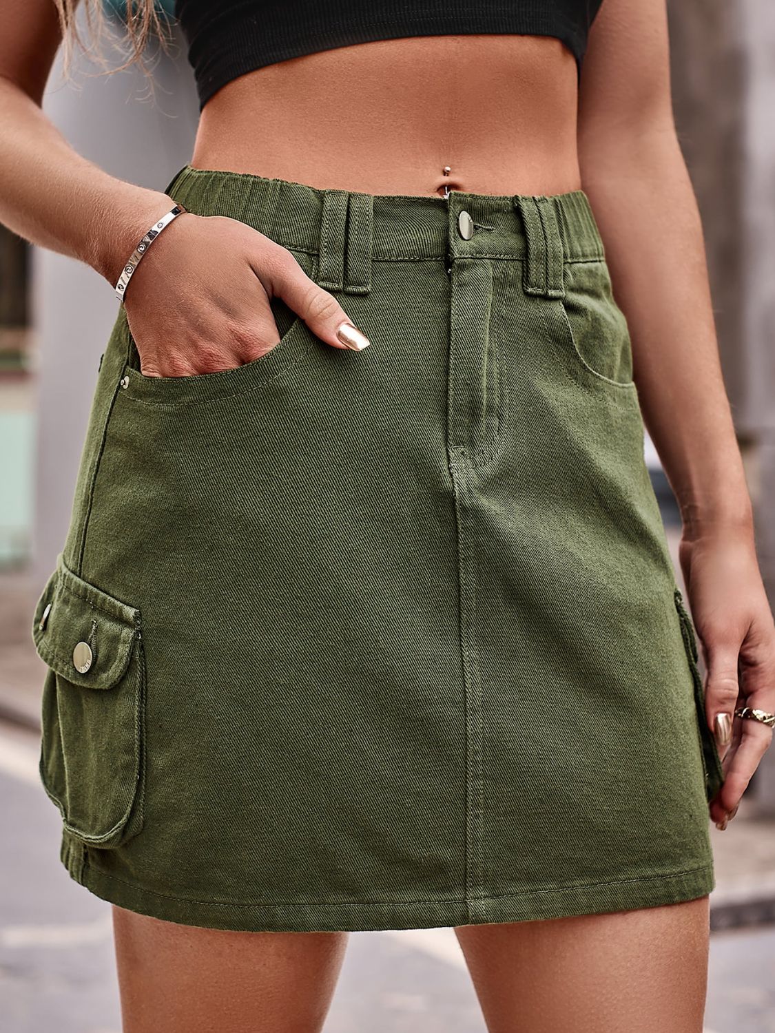 Denim Mini Skirt with Pockets by Manny