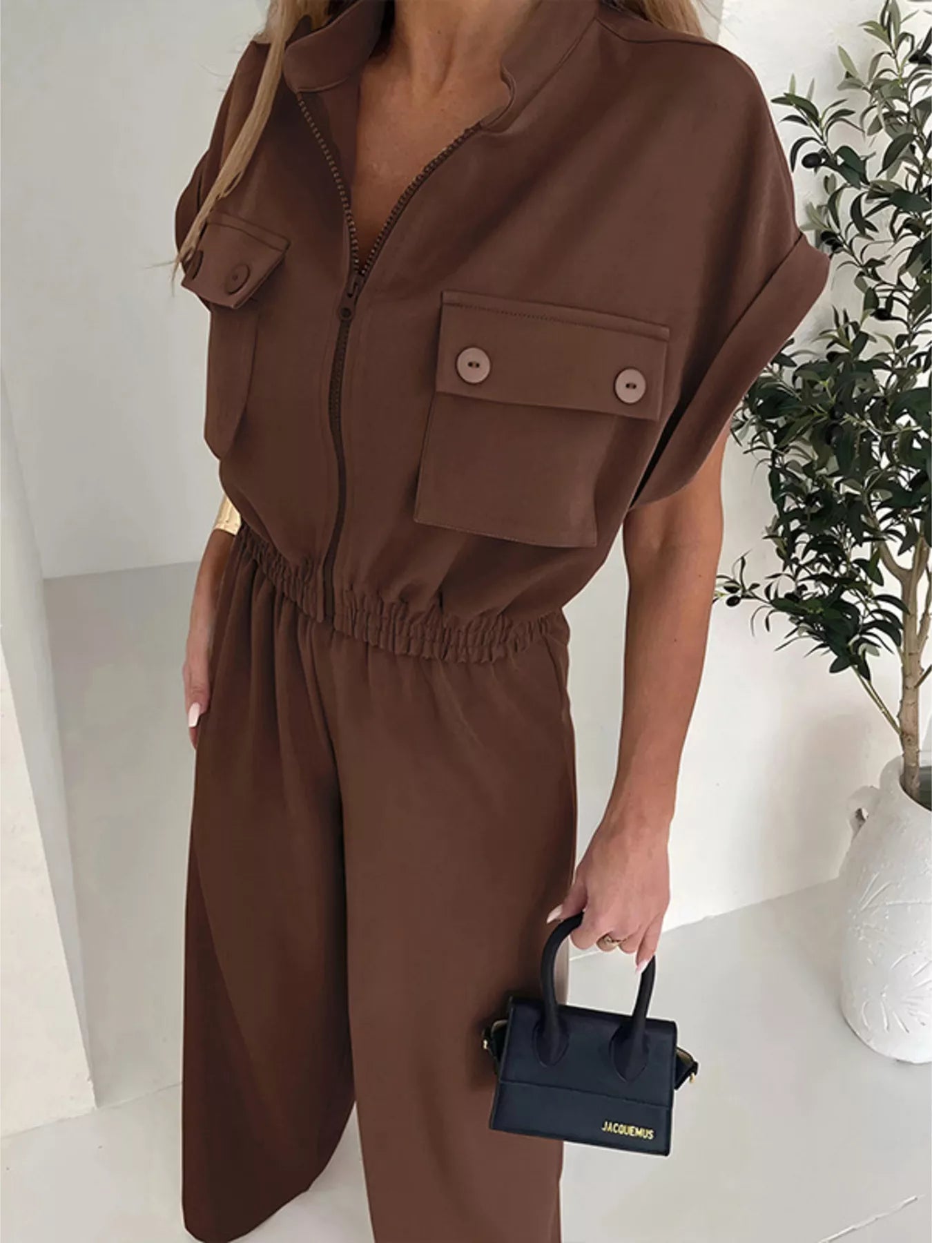 Cargo Pocket Jumpsuit in Brown