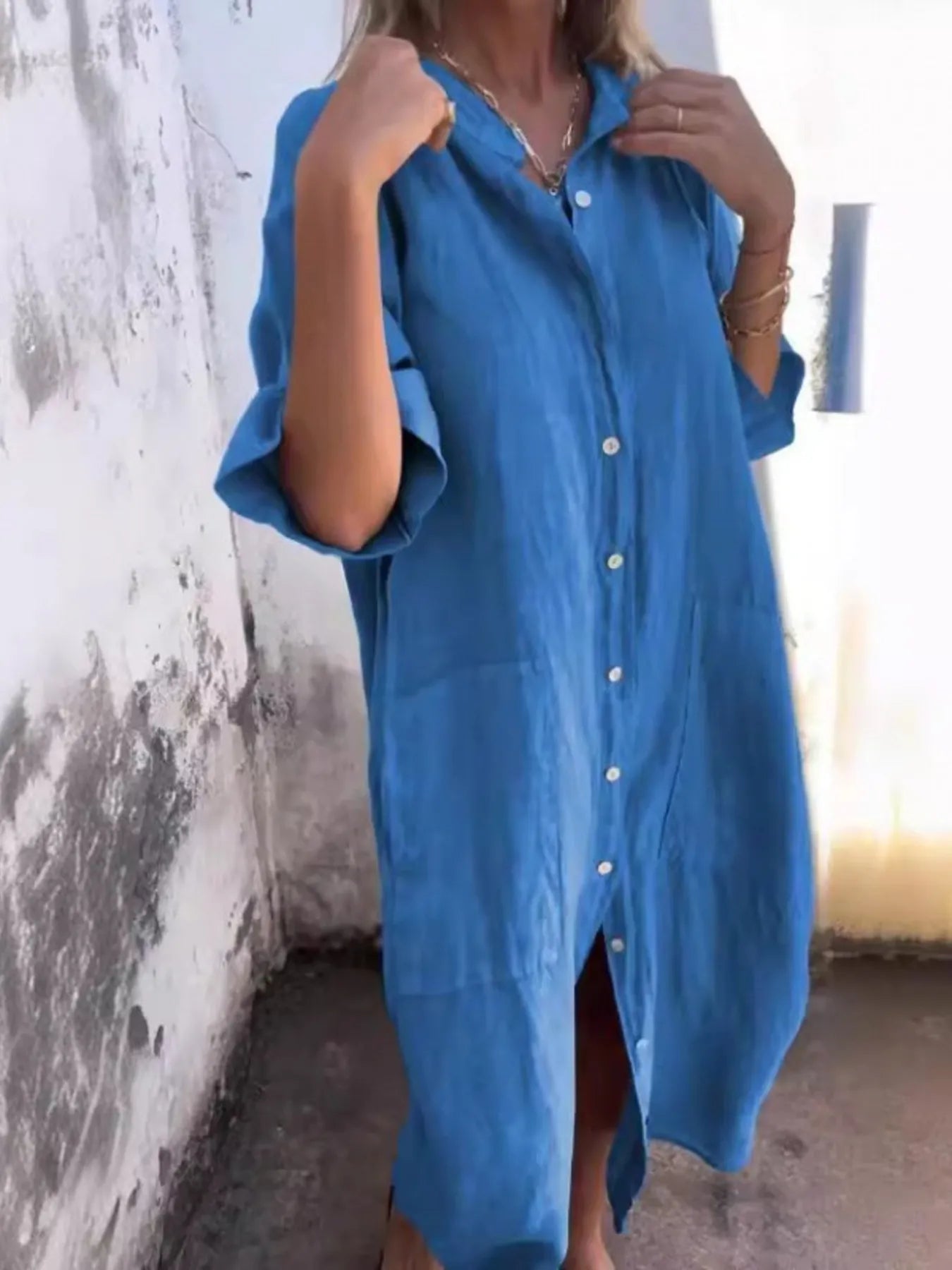 Linen Button-Down Shirt Dress