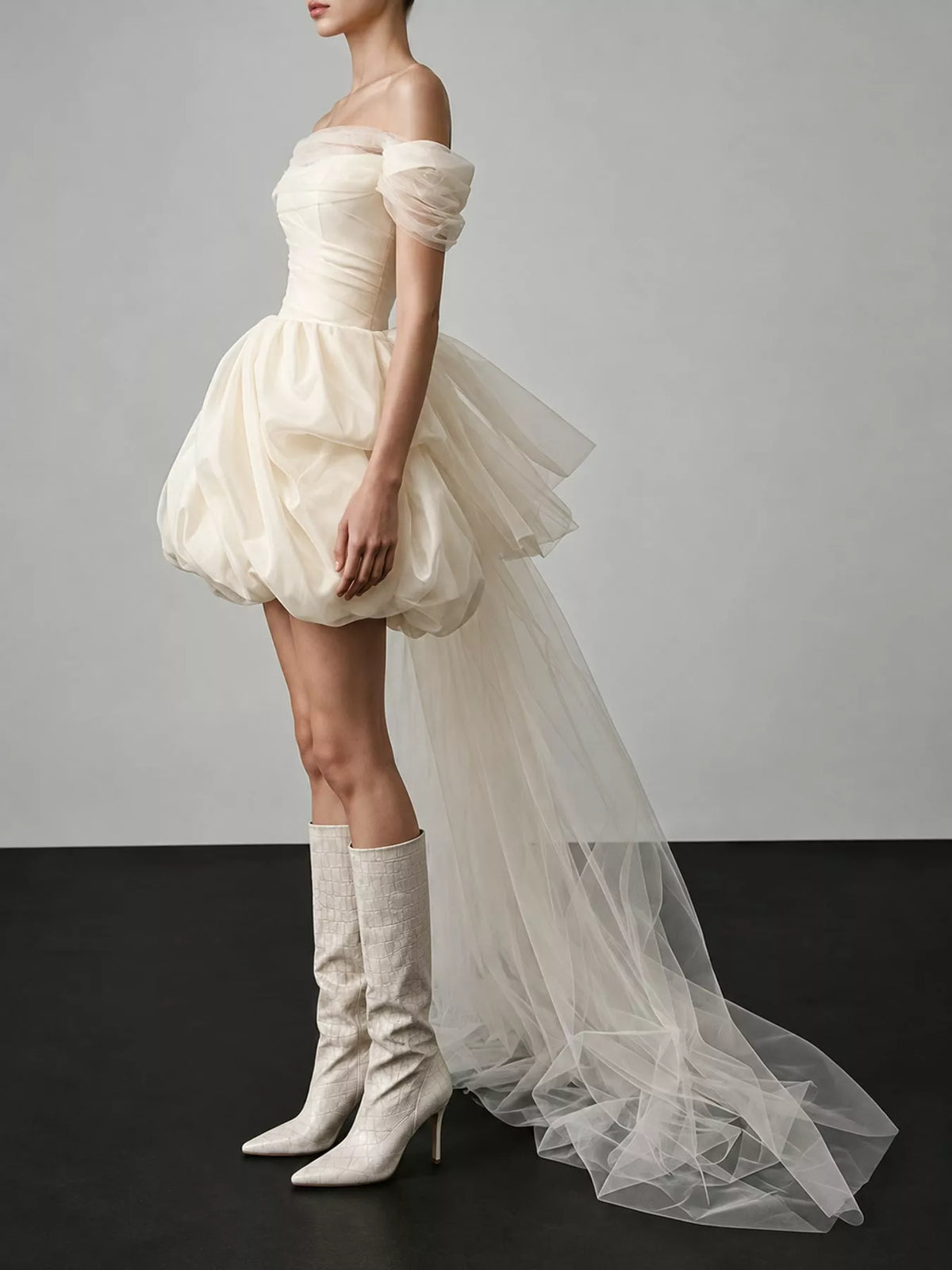 Plus Size Off-Shoulder Tulle Bubble Mini Dress