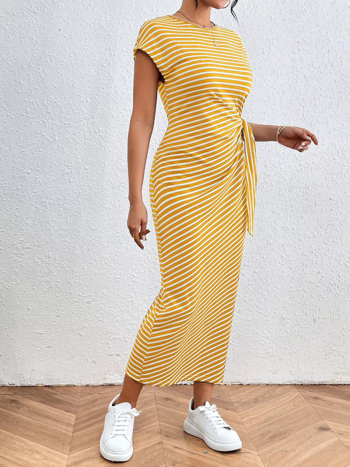 Striped Tie-Side Midi Dress