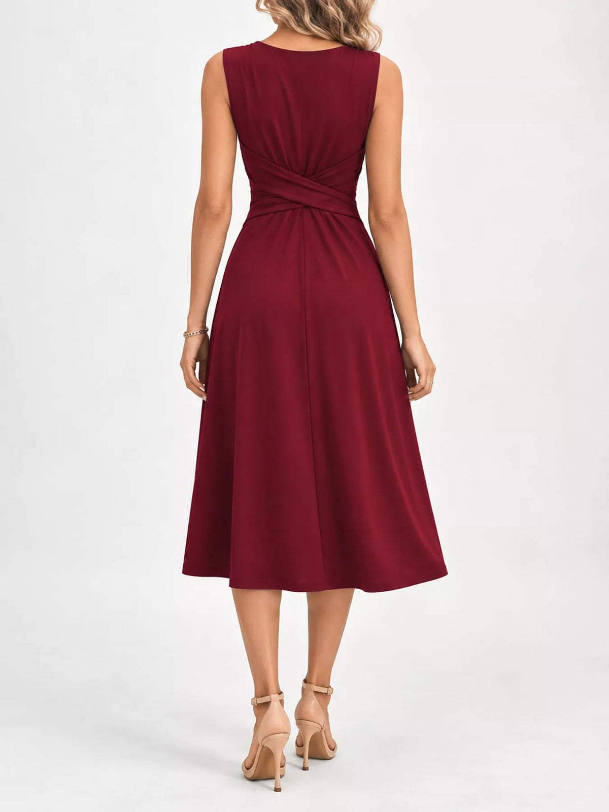 Crisscross Ruched Front Midi Dress