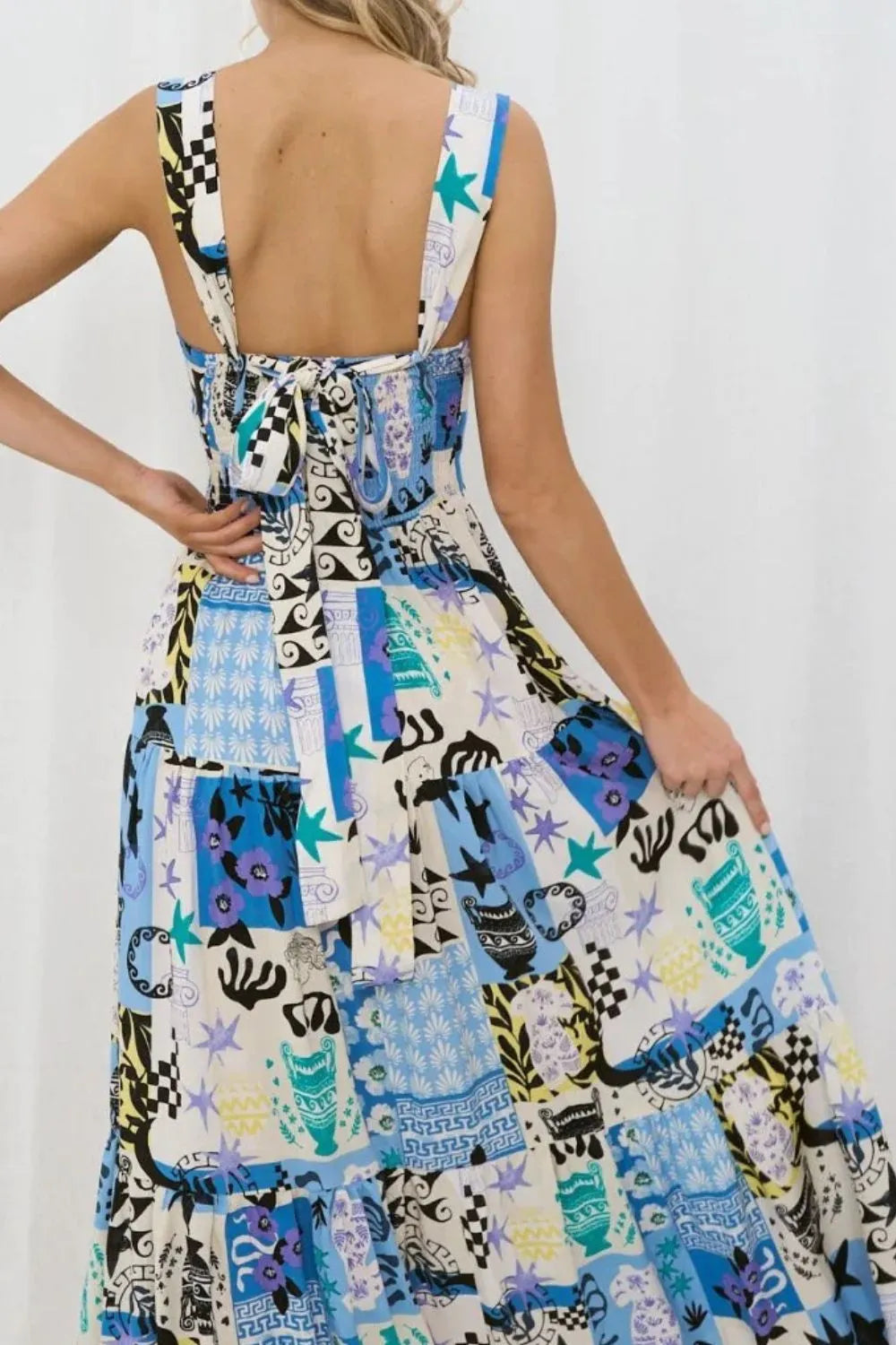 Printed Square Neck Wide Strap Maxi Dress by Shenori