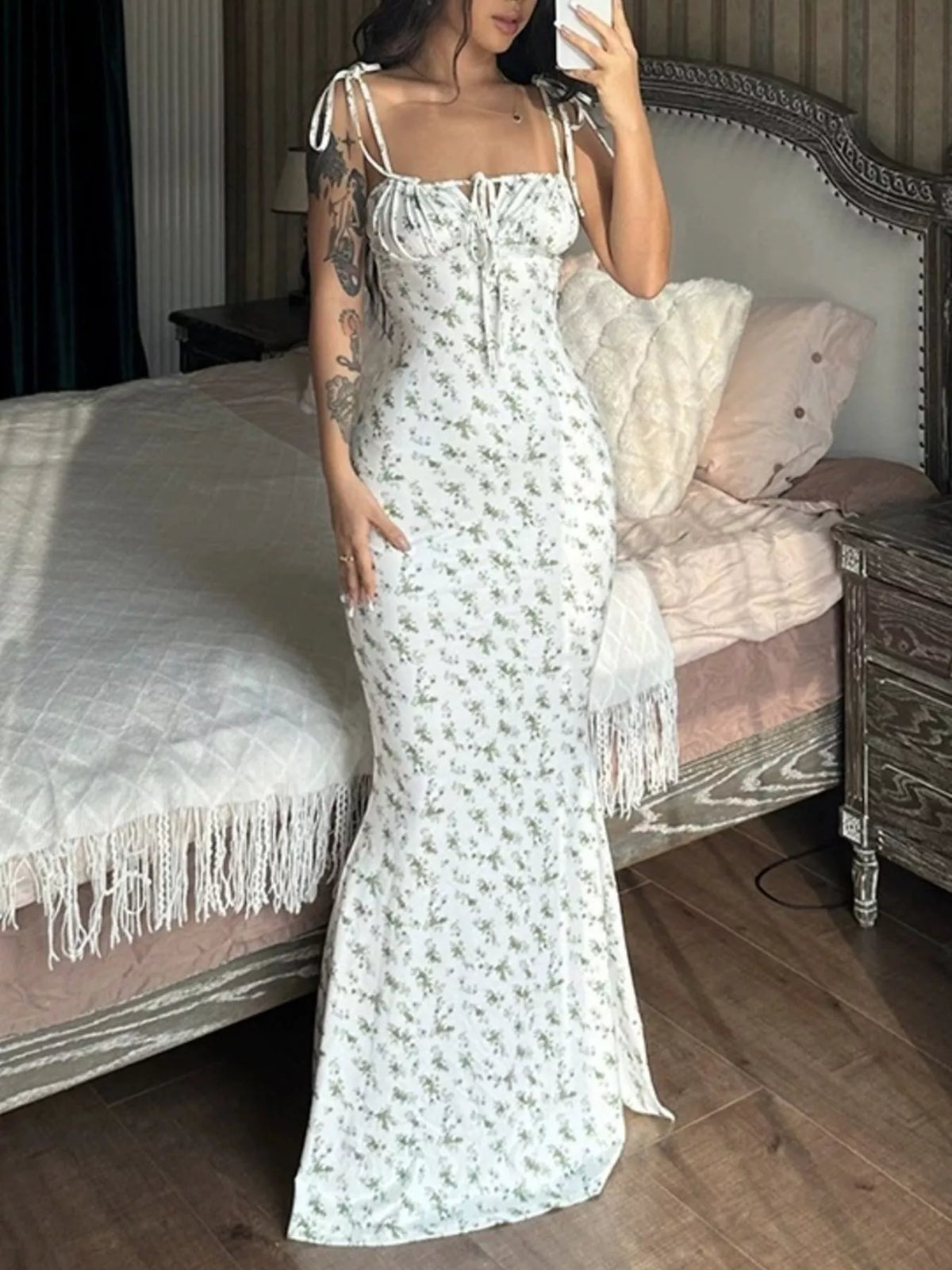 Floral Tie-Strap Bodycon Maxi Dress by Calliope