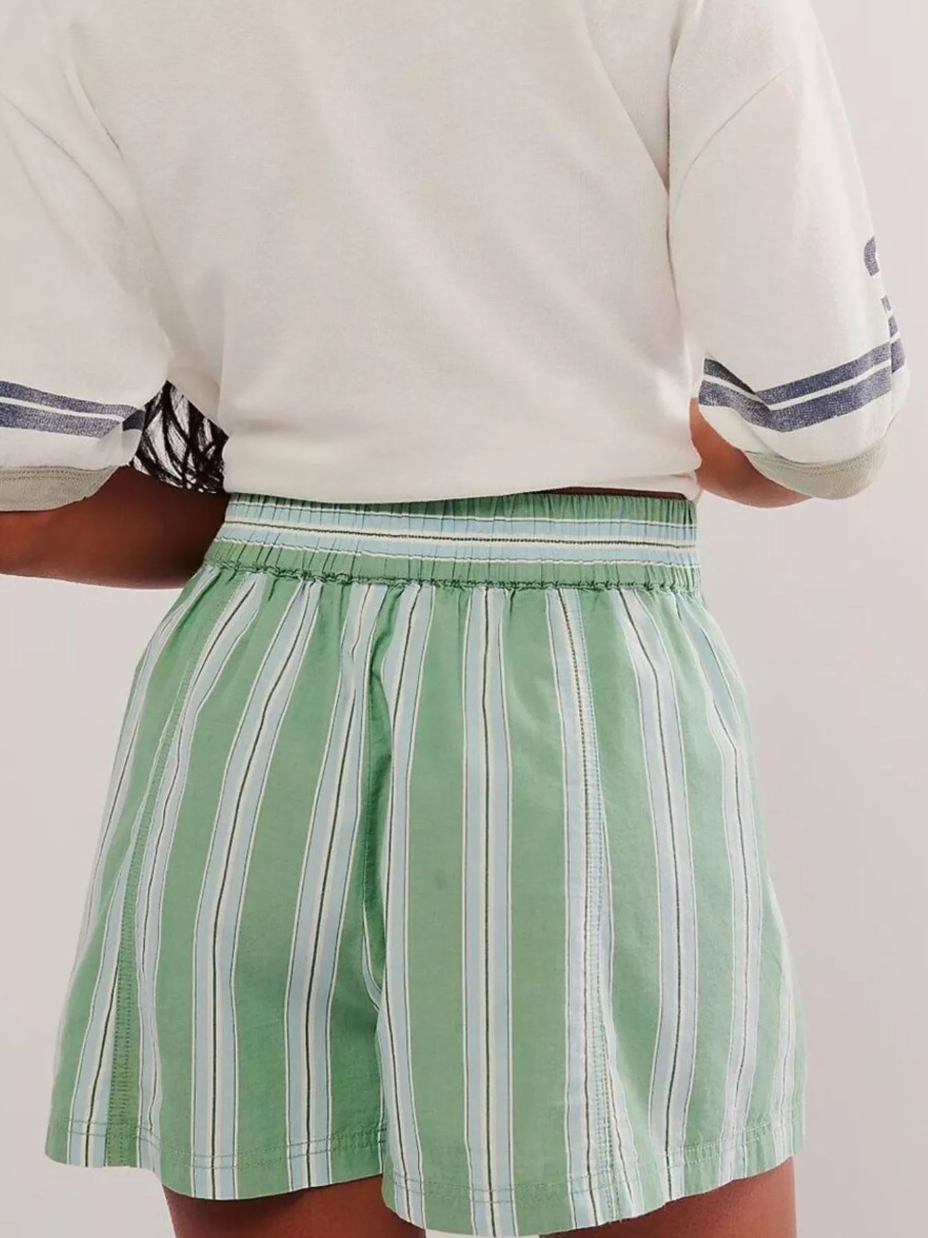 Striped Elastic Waist Shorts with Pockets by Mystique Q